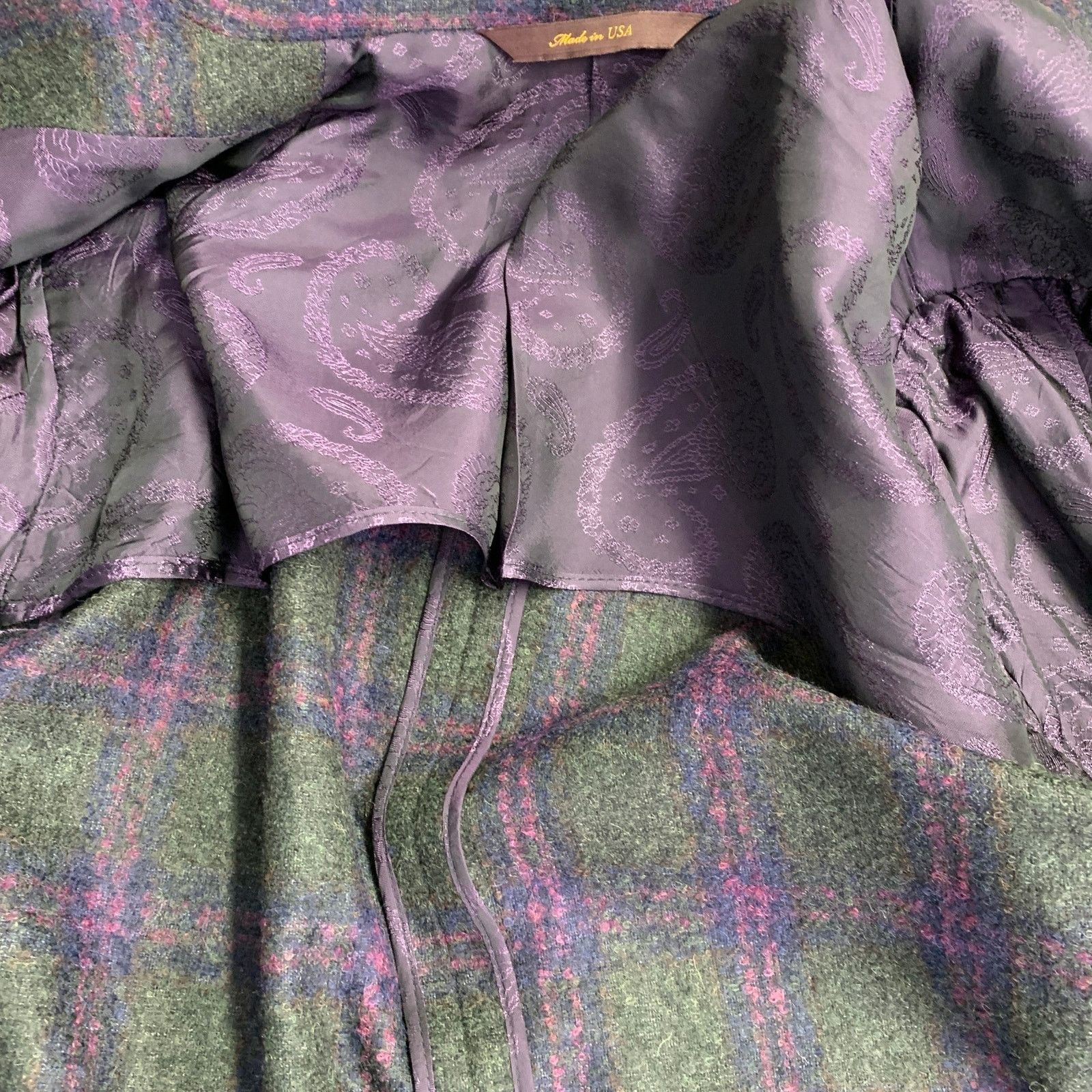 Robert Talbott 42 Regular Green Purple Plaid Alpaca Wool Sport Coat Size 42R - 7 Thumbnail