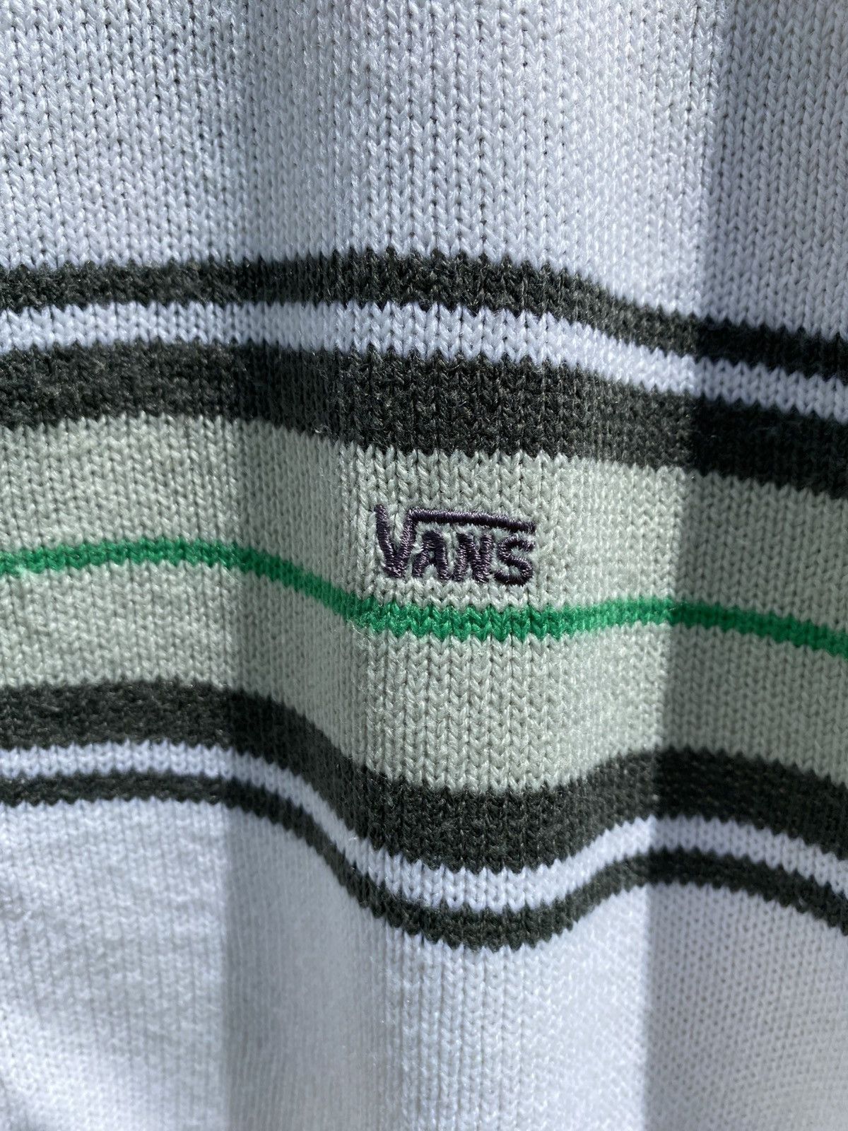 Vans VANS White Zip-Up Knit Sweater Striped Vintage Streetwear Size US L / EU 52-54 / 3 - 8 Thumbnail