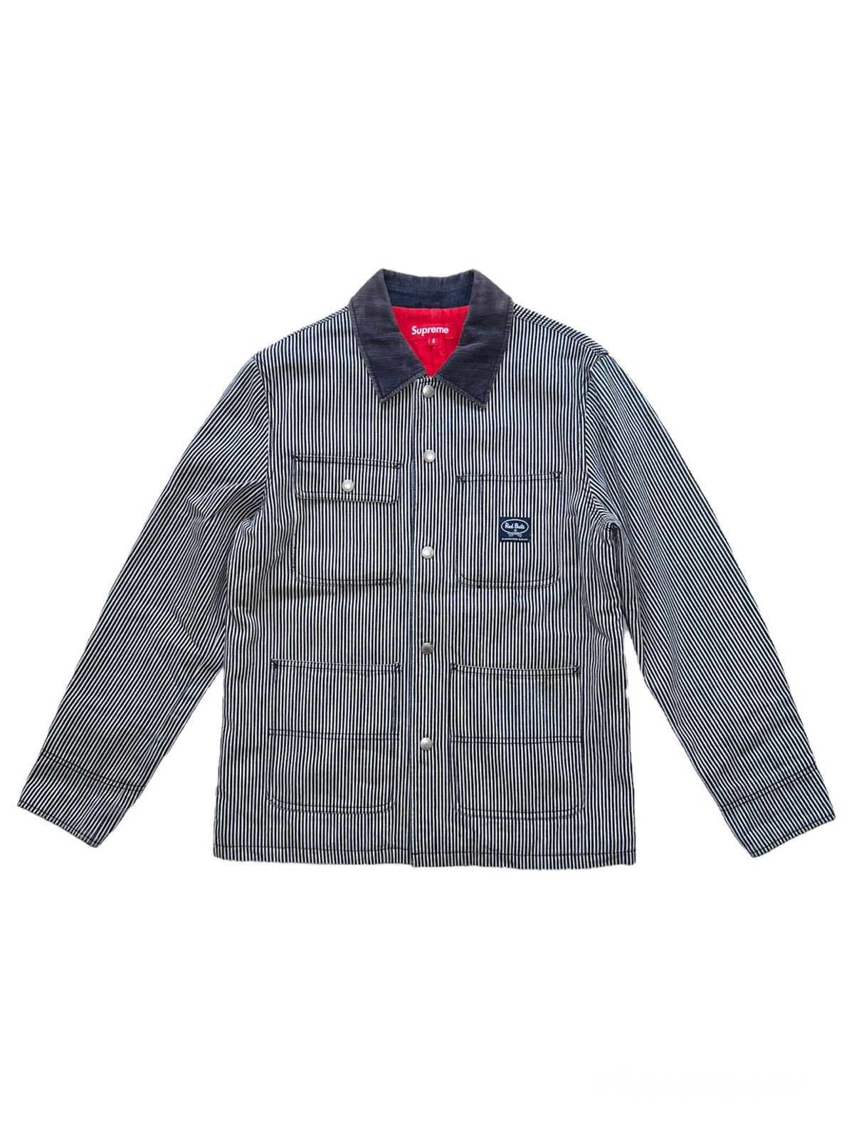 image of Supreme X Red Built Chore Work Jacket in Hickory Stripe, Men's (Size Small)