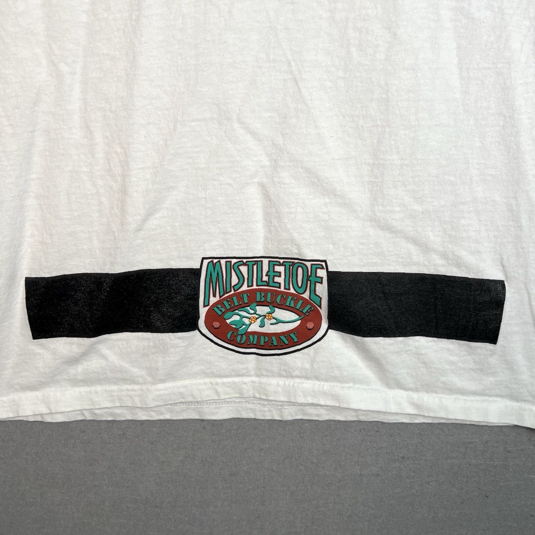 Anvil VINTAGE 1990s Anvil Mistletoe Belt Buckle Graphic T-Shirt Mens Medium White Sportswear Size US M / EU 48-50 / 2 - 4 Thumbnail