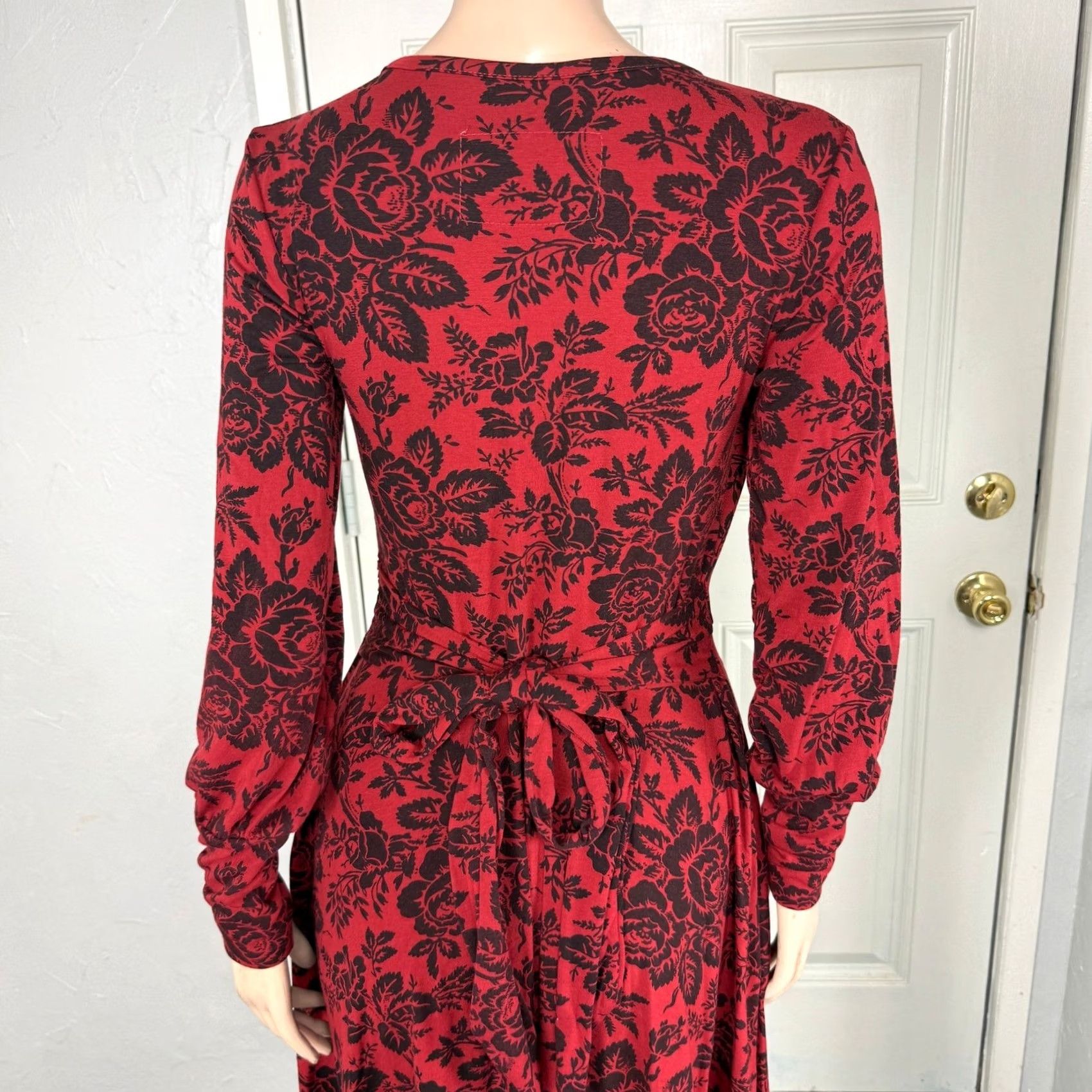 Vintage Effie'S Heart Dress Womens S Red Women Pockets Floral long sleeve tie Polyester Rayon S30 Size S / US 4 / IT 40 - 5 Thumbnail