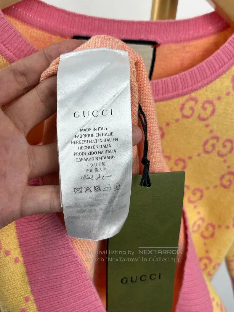 Gucci gucci Yellow full-print logo short-sleeved knitwear Size S / US 4 / IT 40 - 5 Thumbnail