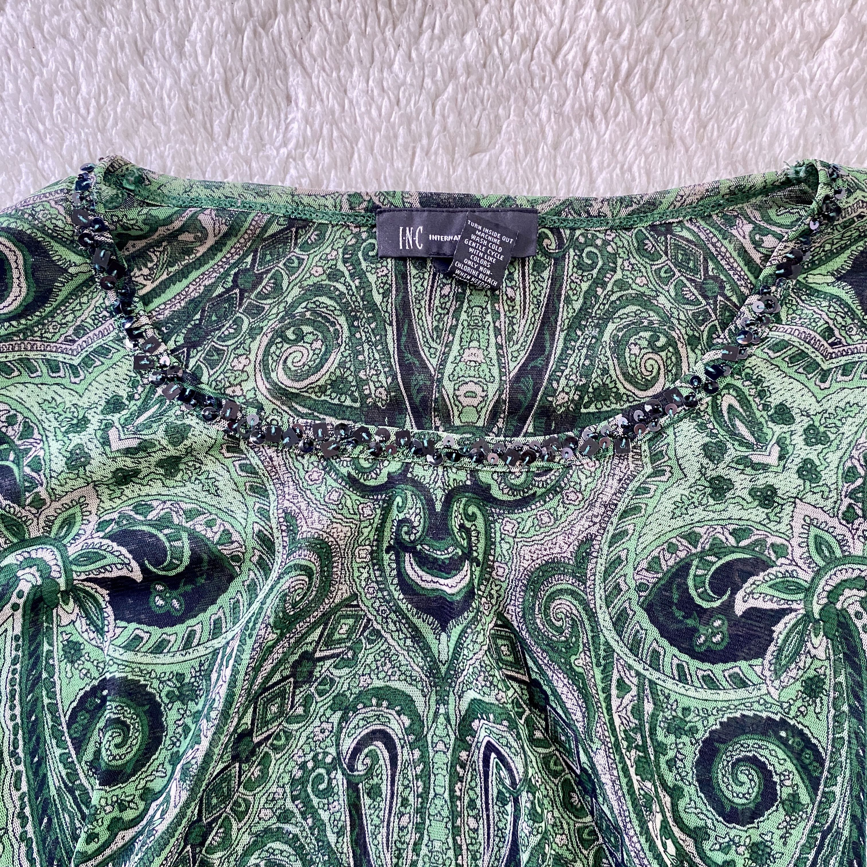 I.N.C INC International Concepts Sheer Green Paisley Beaded Top Size M / US 6-8 / IT 42-44 - 12 Thumbnail