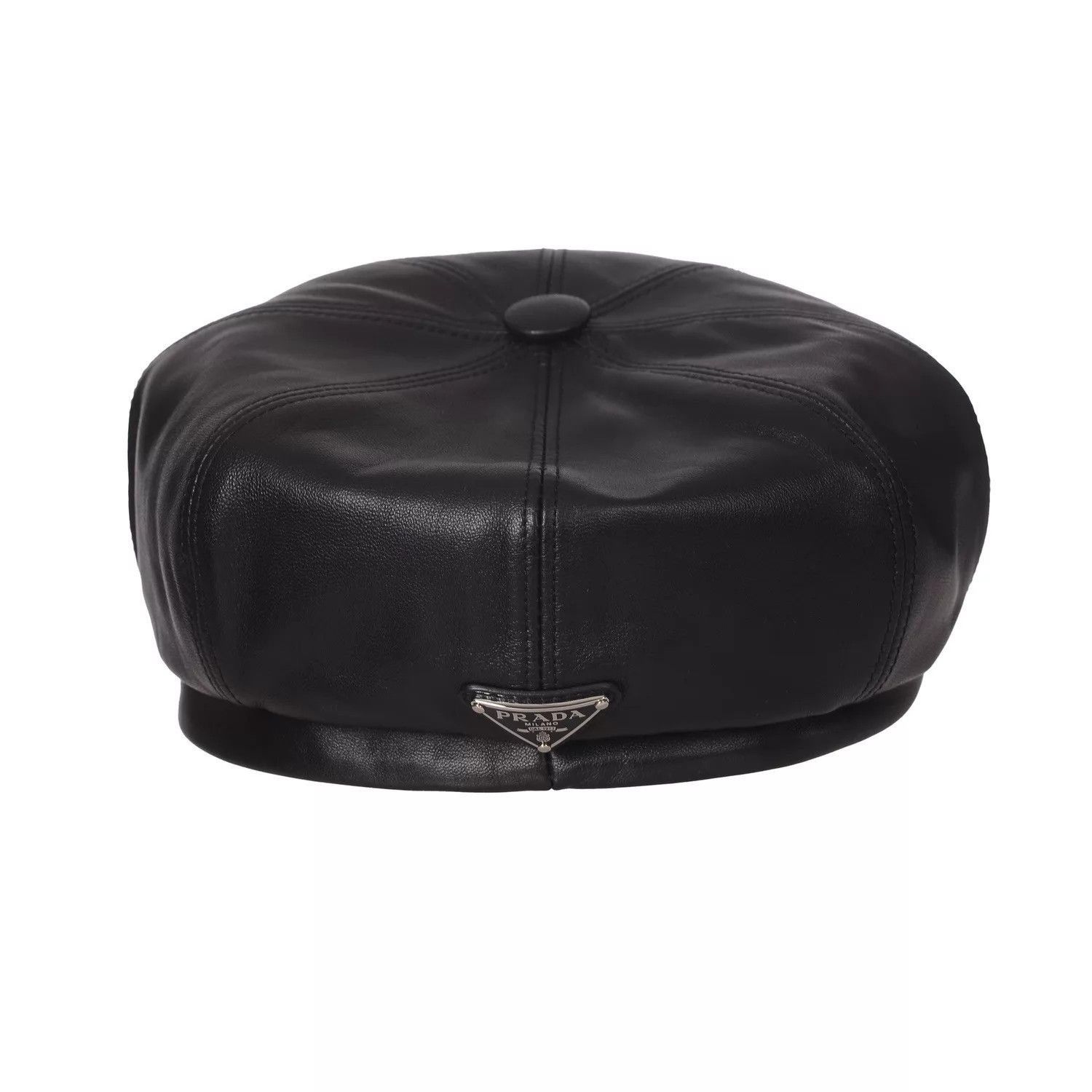 Prada Black Leather Flat Cap Size ONE SIZE - 6 Thumbnail