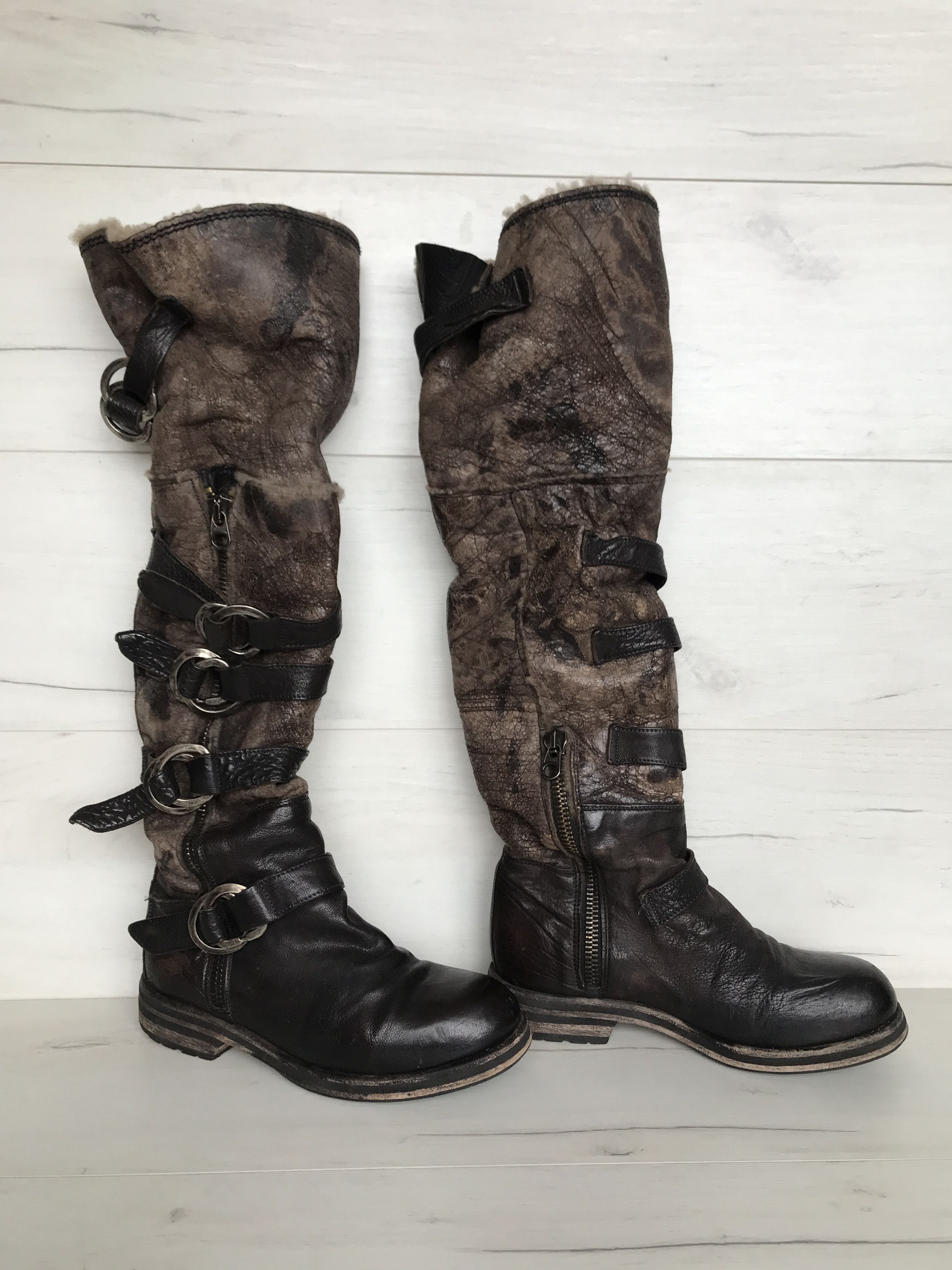 Other NYLO DISTRESSED LEATHER SHEARLING DOUBLE ZIPPER TALL BOOTS Size US 9 / IT 39 - 5 Thumbnail