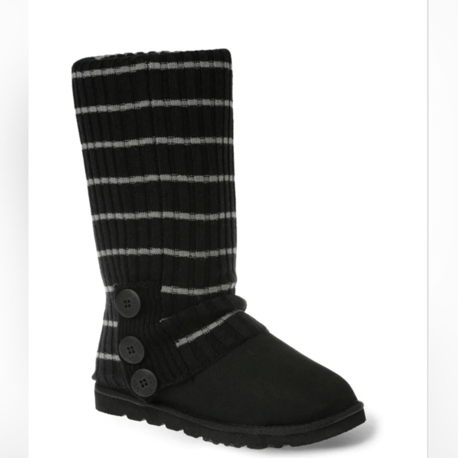 Ugg UGG Black & Gray Striped Knit Button Socks Size ONE SIZE - 1 Thumbnail