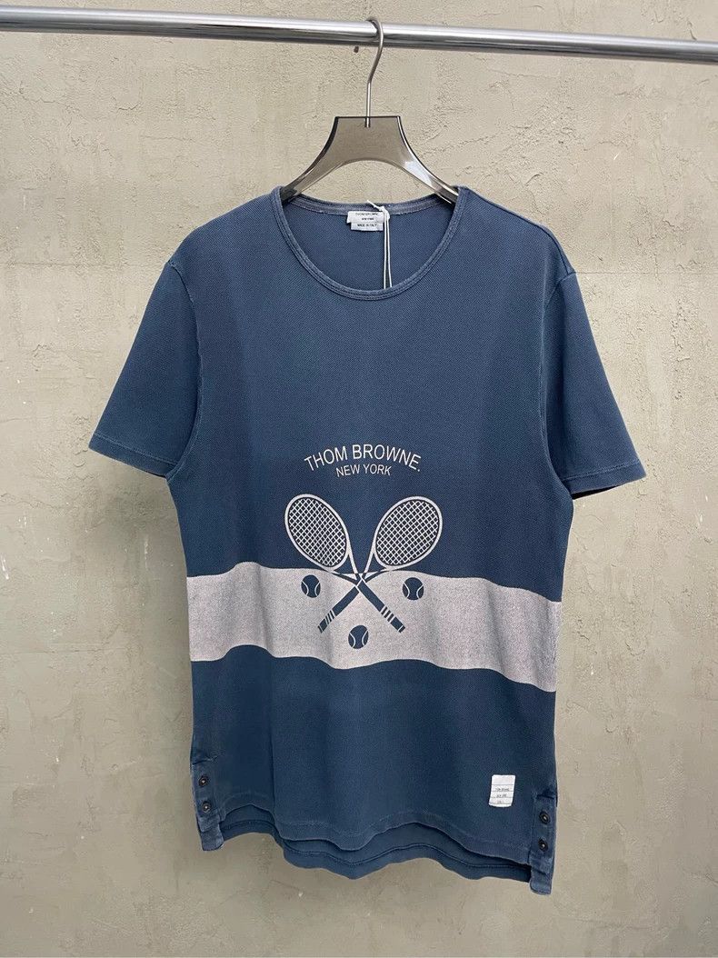 Thom Browne Thom browne Washed blue gray striped tennis print short-sle Size US S / EU 44-46 / 1 - 2 Thumbnail