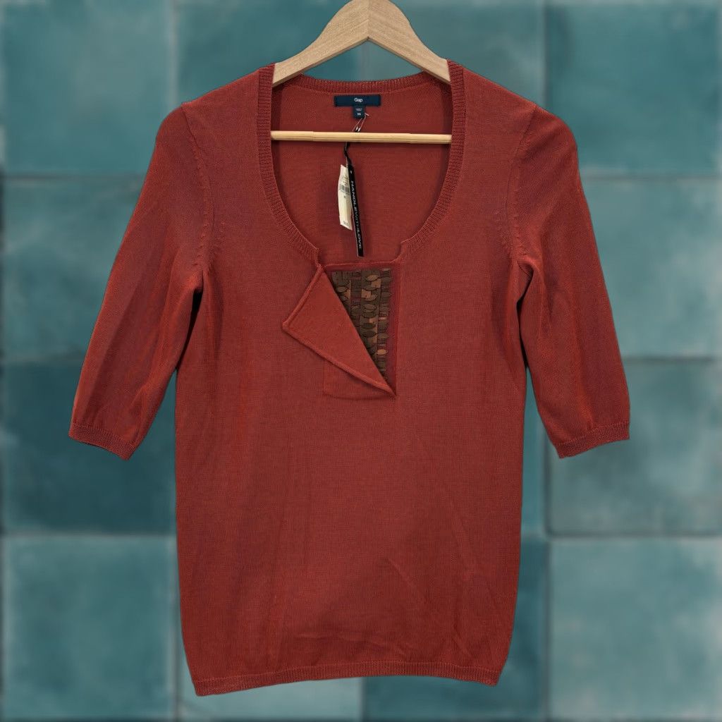 Gap Gap Sweater Womens XS Orange Scoop Neck 3/4 Sleeve Ruffle Lightweight Pullover Size XS / US 0-2 / IT 36-38 - 1 Thumbnail