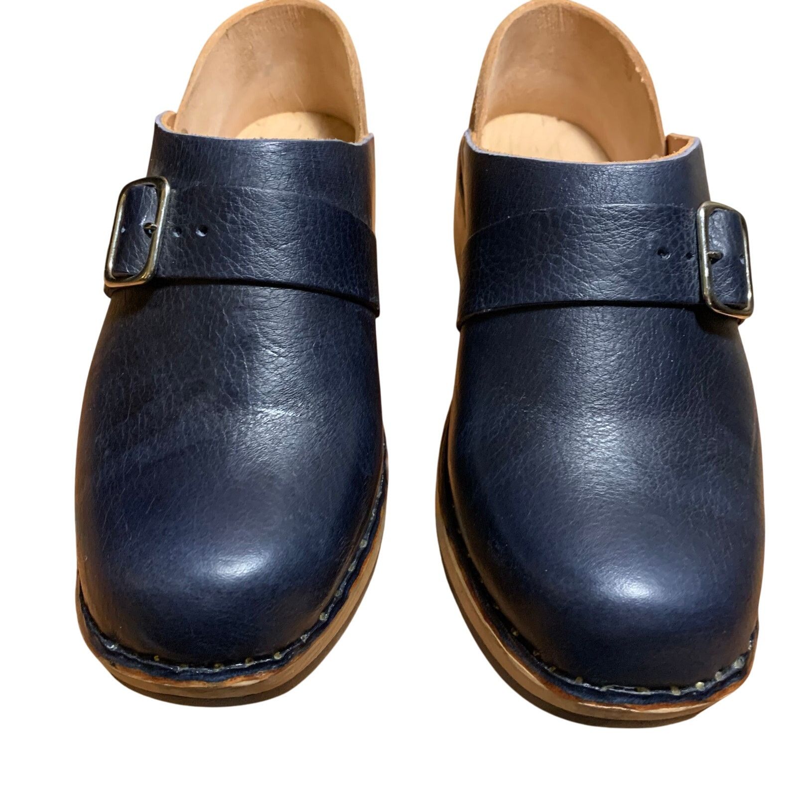 Other Multnomah Leather Shop Navy Blue Leather Wood Clogs 8.5/9 Size US 9 / IT 39 - 2 Thumbnail