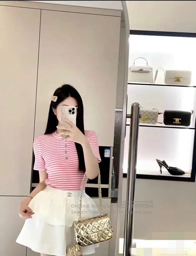 Chanel Chanel 24C Chanel diamond buckle pink white striped knitte Size XS / US 0-2 / IT 36-38 - 8 Thumbnail
