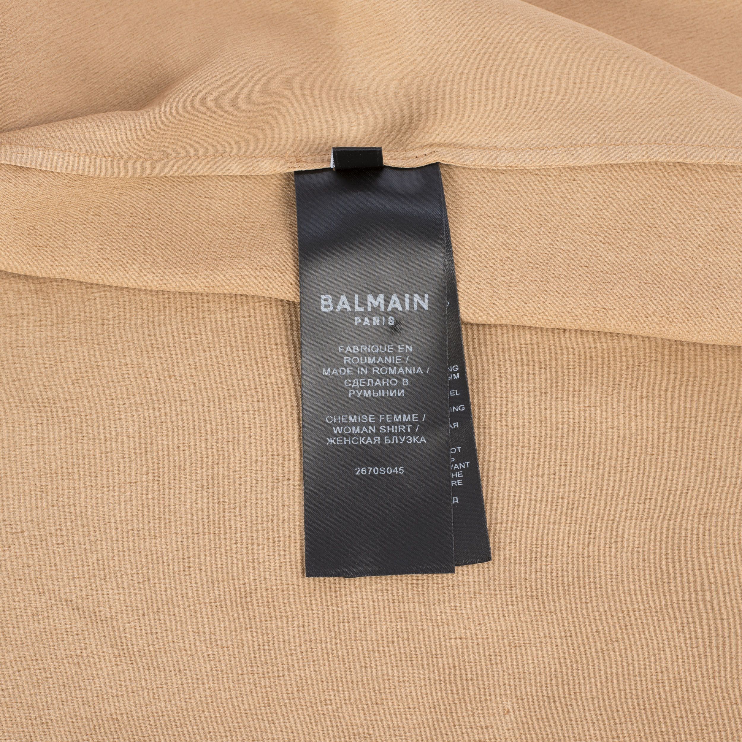 Balmain Silk Shirt With Gold Colored Buttons & Shoulder Pads Size M / US 6-8 / IT 42-44 - 10 Thumbnail