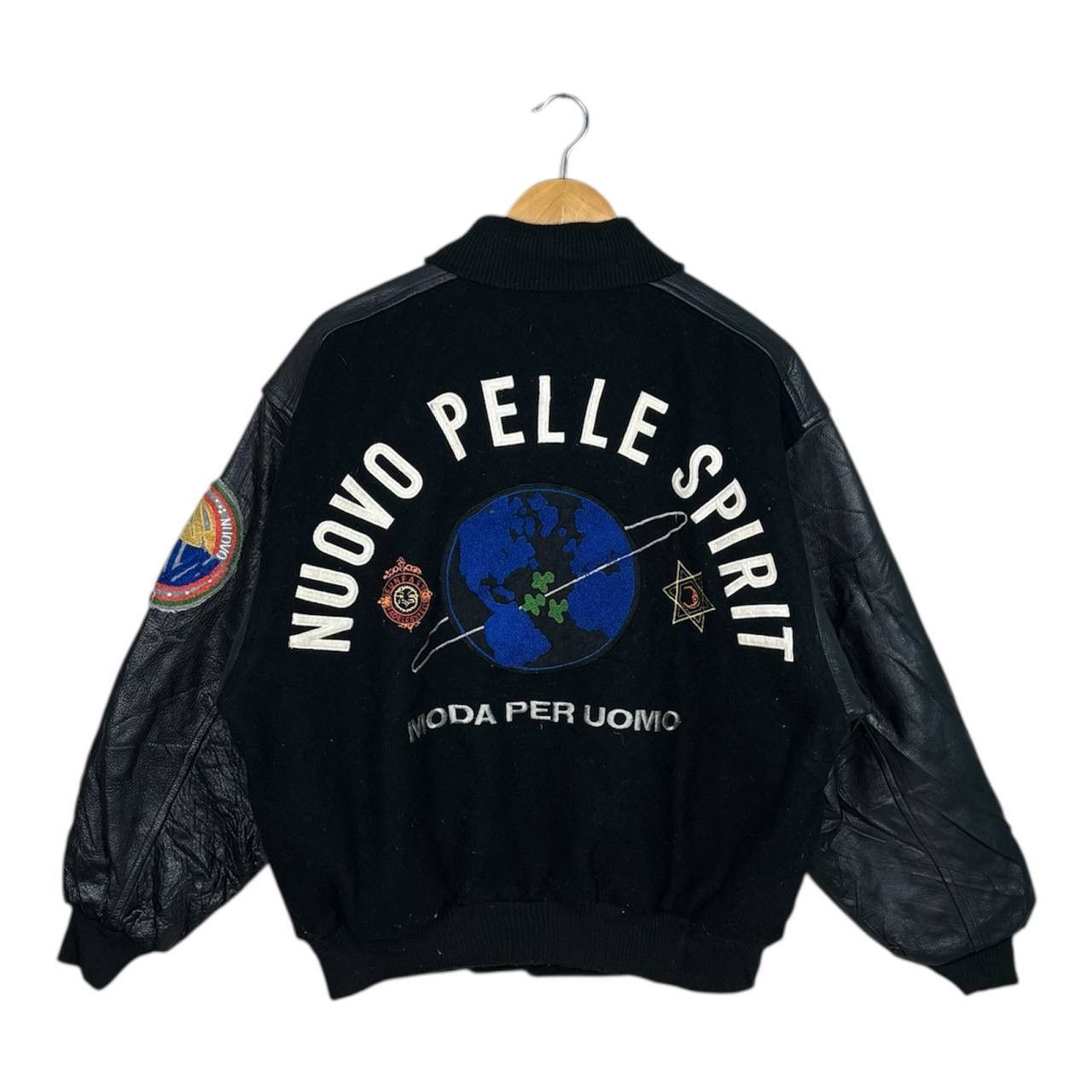 Vintage 90s Nuovo Pelle Embroidered Logo Wool Leather Jacket
