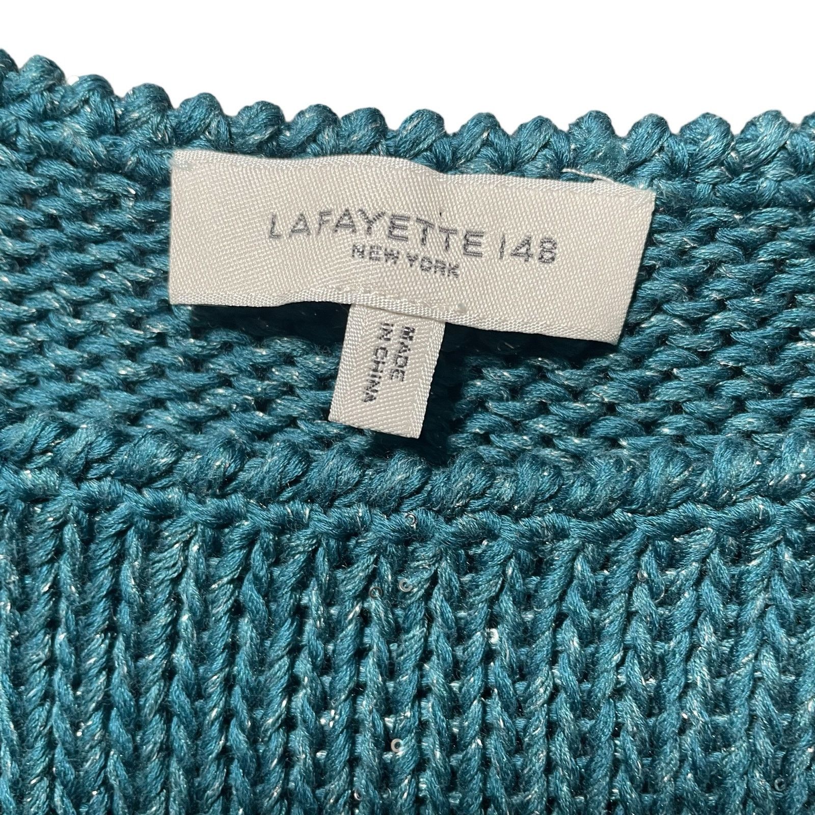 Lafayette 148 Lafayette 148 Knit Top Bateau Neck Cotton Silk Teal Medium Size M / US 6-8 / IT 42-44 - 4 Thumbnail