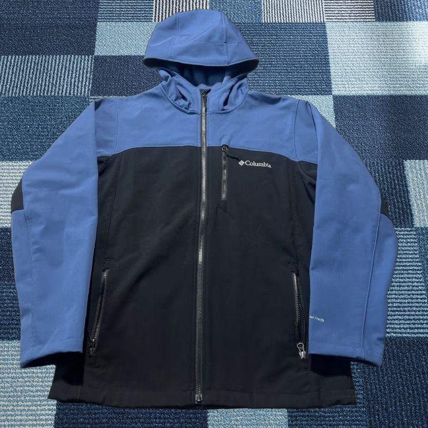 Columbia Thunder River Hooded Jacket Gray Black Multicolor Wind-Resistant Softshell Zip Mid-Length Men’s Regular Size M Jacket, Men's