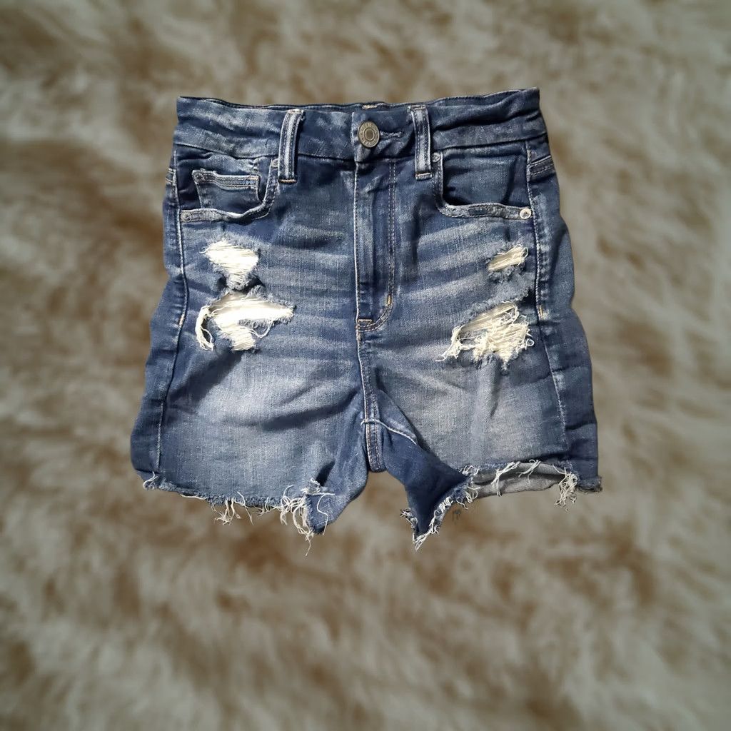 American Eagle Outfitters American Eagle Outfitters Shortie Shorts Women's 4 Blue Distressed Preppy High Rise 5-Pocket Denim Modern Regular Womens Size 27" / US 4 / IT 40 - 1 Thumbnail
