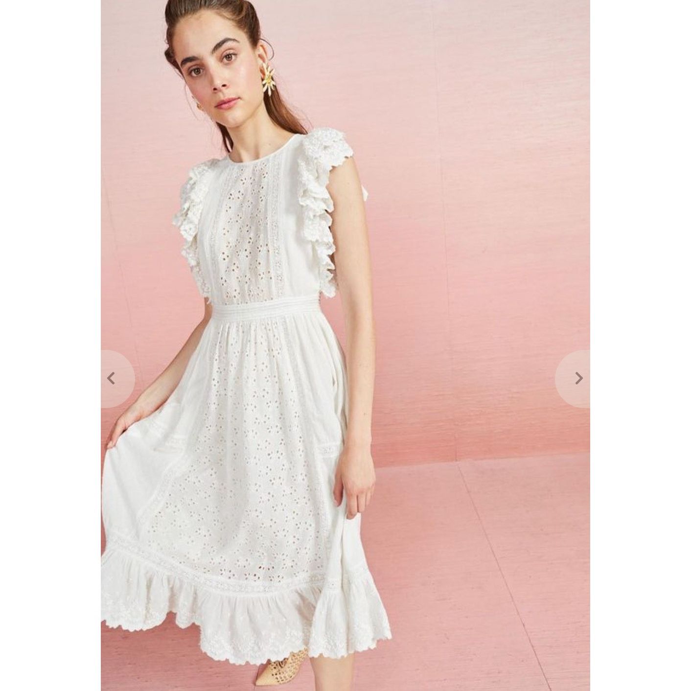 image of Ulla Johnson Bea White Eyelet Lace Embroidered Midi Dress in Cream, Women's (Size Small)