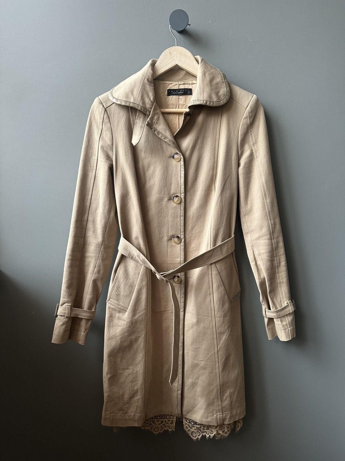 TWINSET Women's Twin Set Simona Barbieri Beige Lace Trench Size S Size S / US 4 / IT 40 - 1 Thumbnail