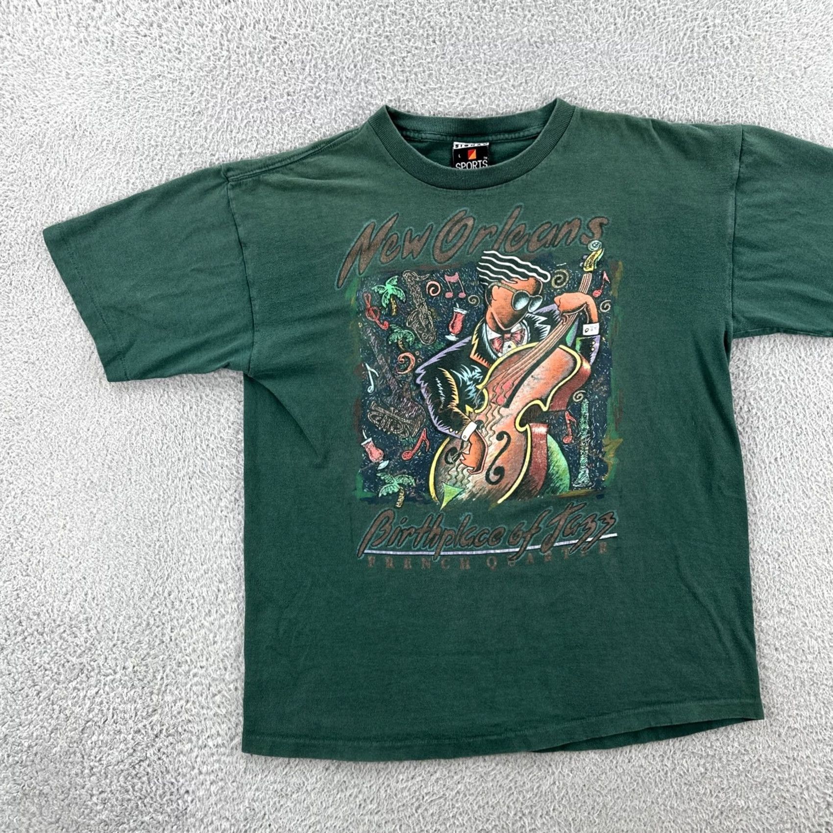 Vintage VINTAGE Signal Sport Shirt Mens Large Green New Orleans Jazz USA 90s Music Crew Neck Short Sleeve T Shirt Size US L / EU 52-54 / 3 - 3 Thumbnail