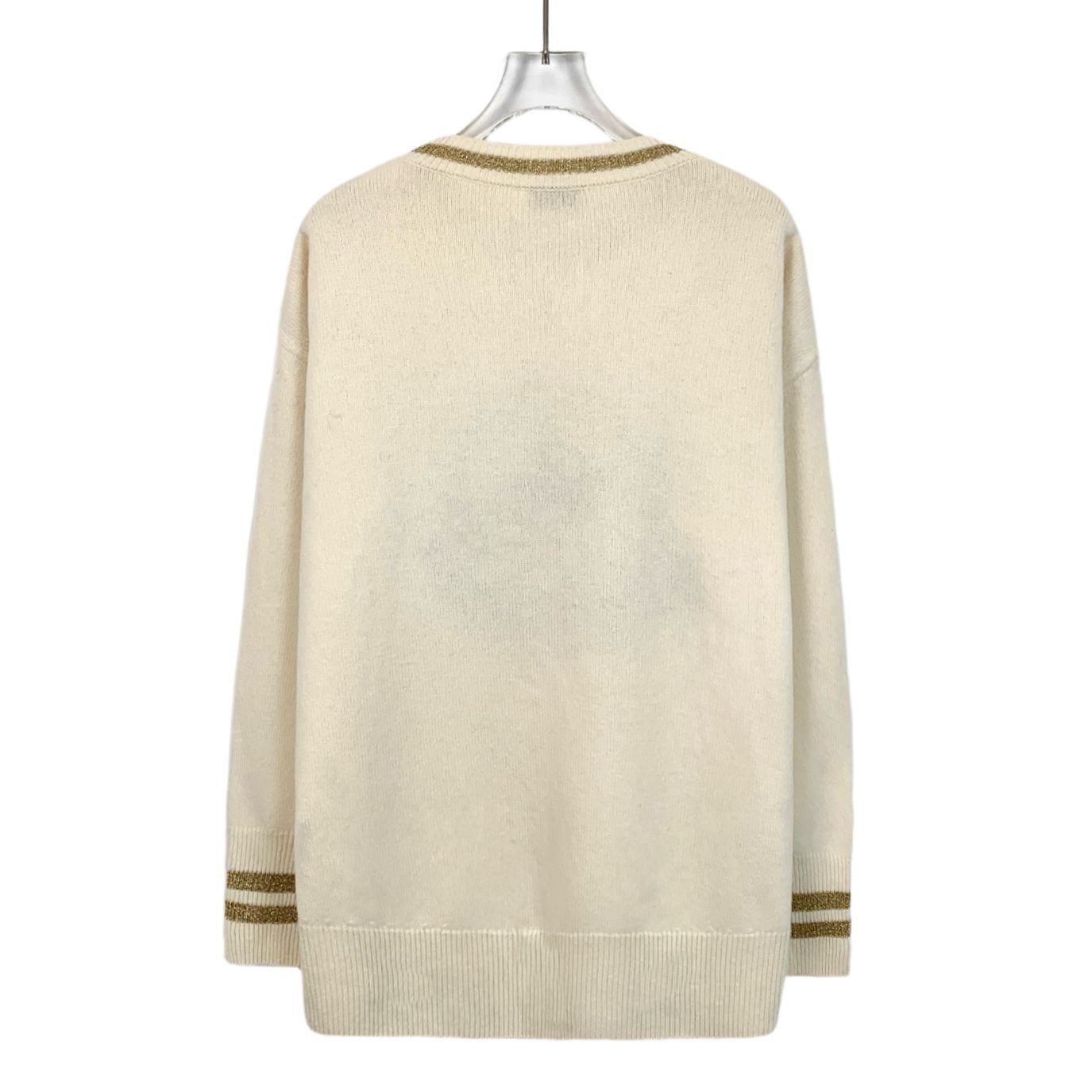 Moncler Moncler White Wool Crewneck Sweater With Gold Accents & Logo Size S / US 4 / IT 40 - 2 Thumbnail