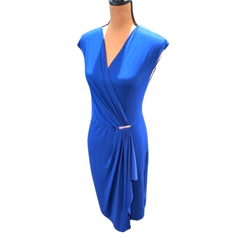 Michael Kors Michael Kors Amalfi Blue Cap Sleeve Faux Wrap Midi Dress Size M / US 6-8 / IT 42-44 - 3 Thumbnail