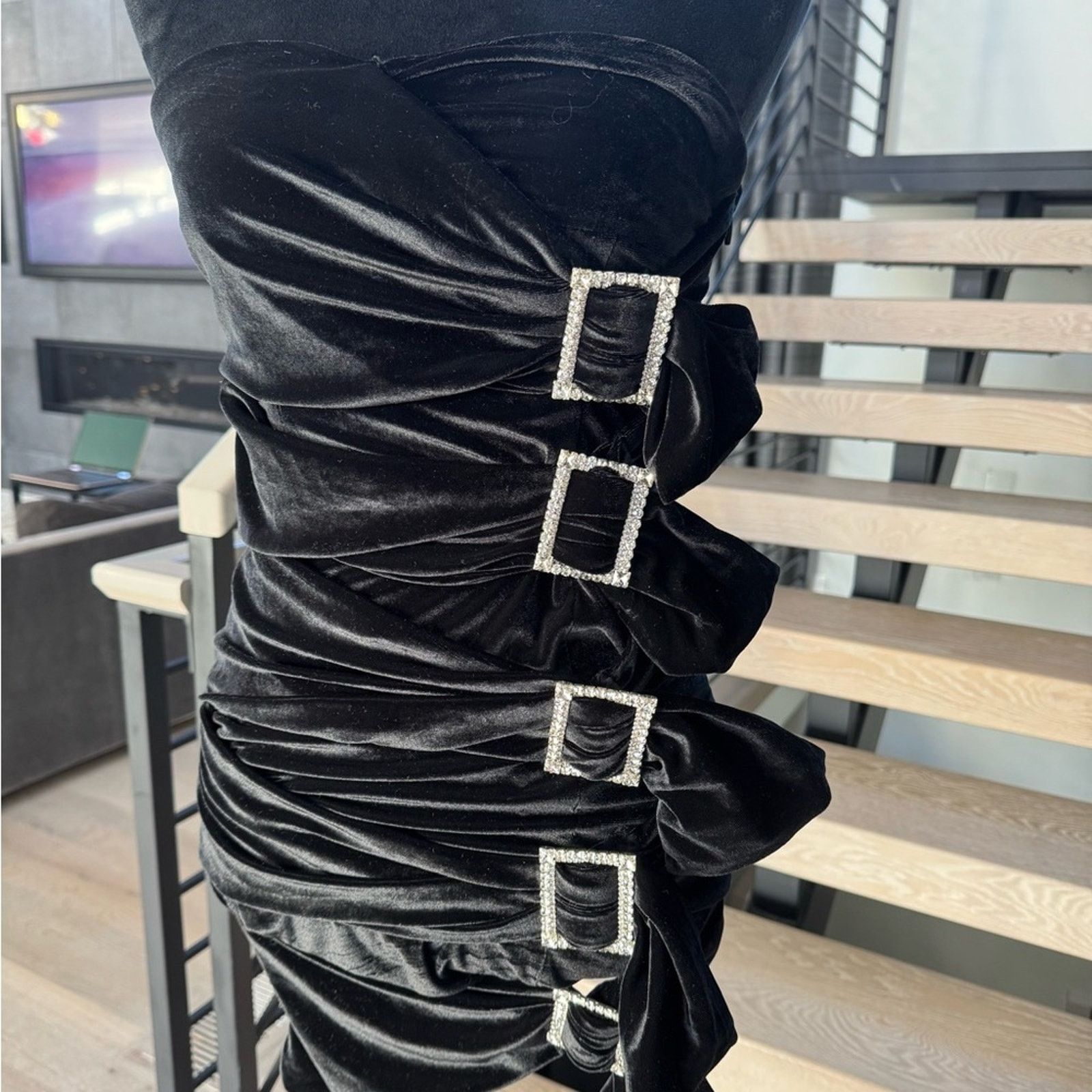 Other Black Velvet Strapless Dress with embellished buckles XS Size XS / US 0-2 / IT 36-38 - 6 Thumbnail