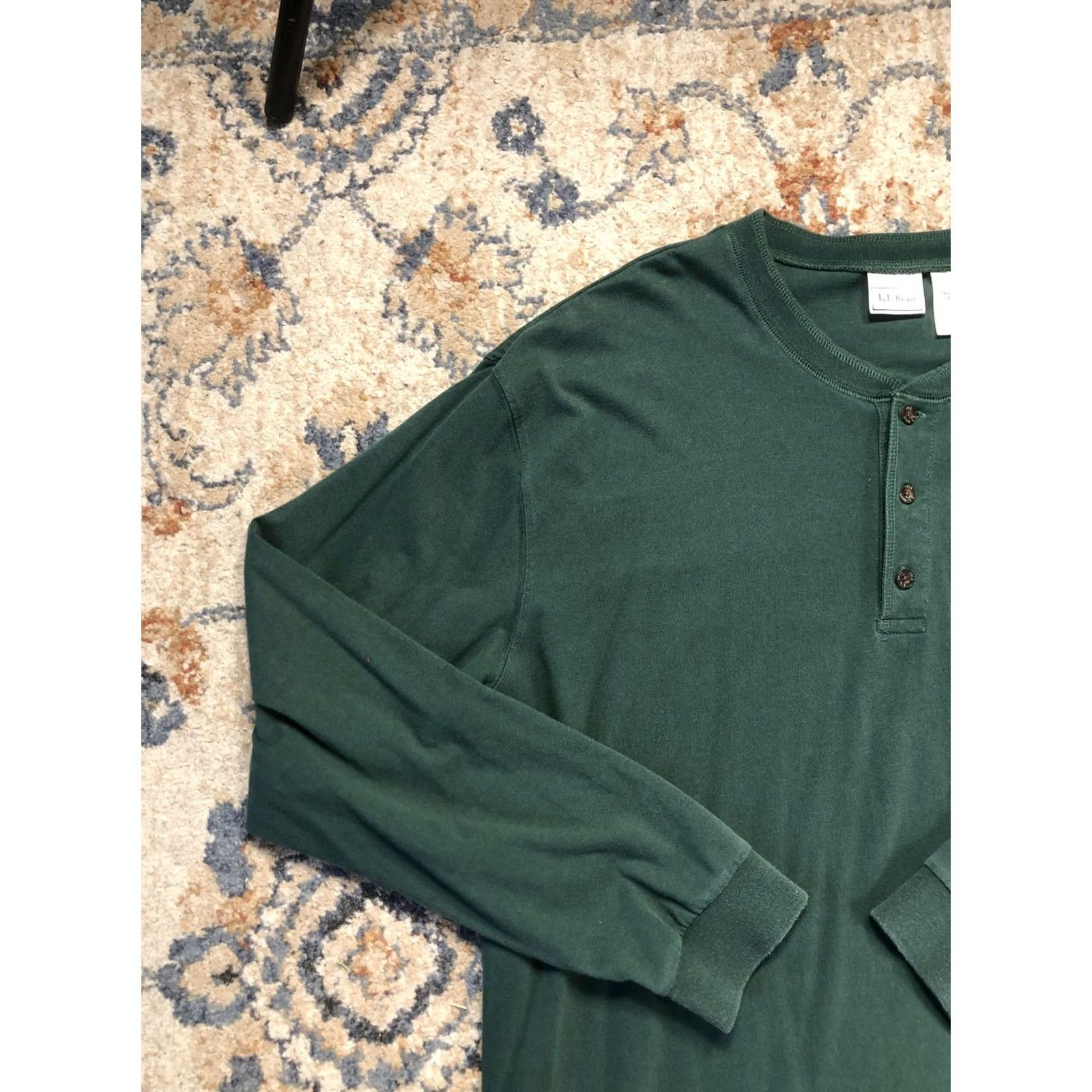 Vintage L.L.Bean Henley Shirt Mens XLT Green Long Sleeve Cotton Tee Tall Soft Knit Size US XL / EU 56 / 4 - 3 Thumbnail