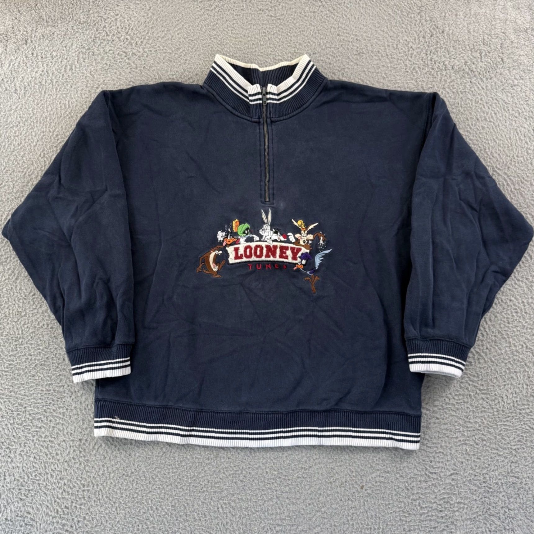 Vintage VINTAGE Warner Bros Sweatshirt Men's XL Blue 90s Embroidered Logo 1/2 Zip Size US XL / EU 56 / 4 - 2 Thumbnail