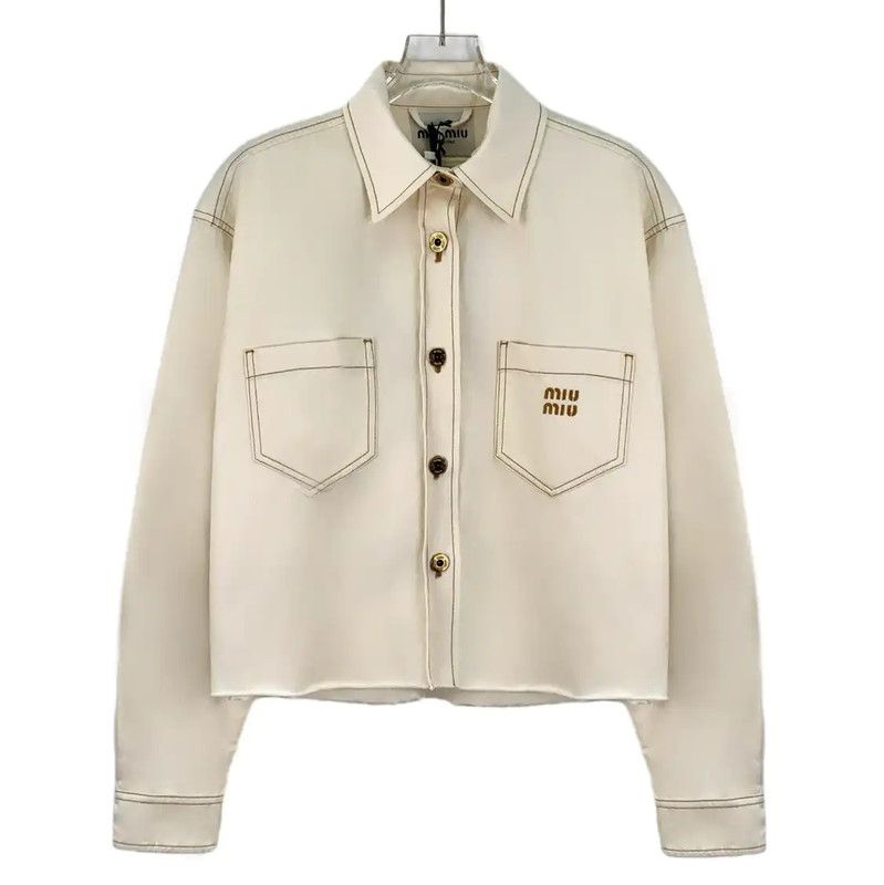 Miu Miu Miu Miu Beige Cotton Women's Jacket 0089 Size XS / US 0-2 / IT 36-38 - 1 Thumbnail