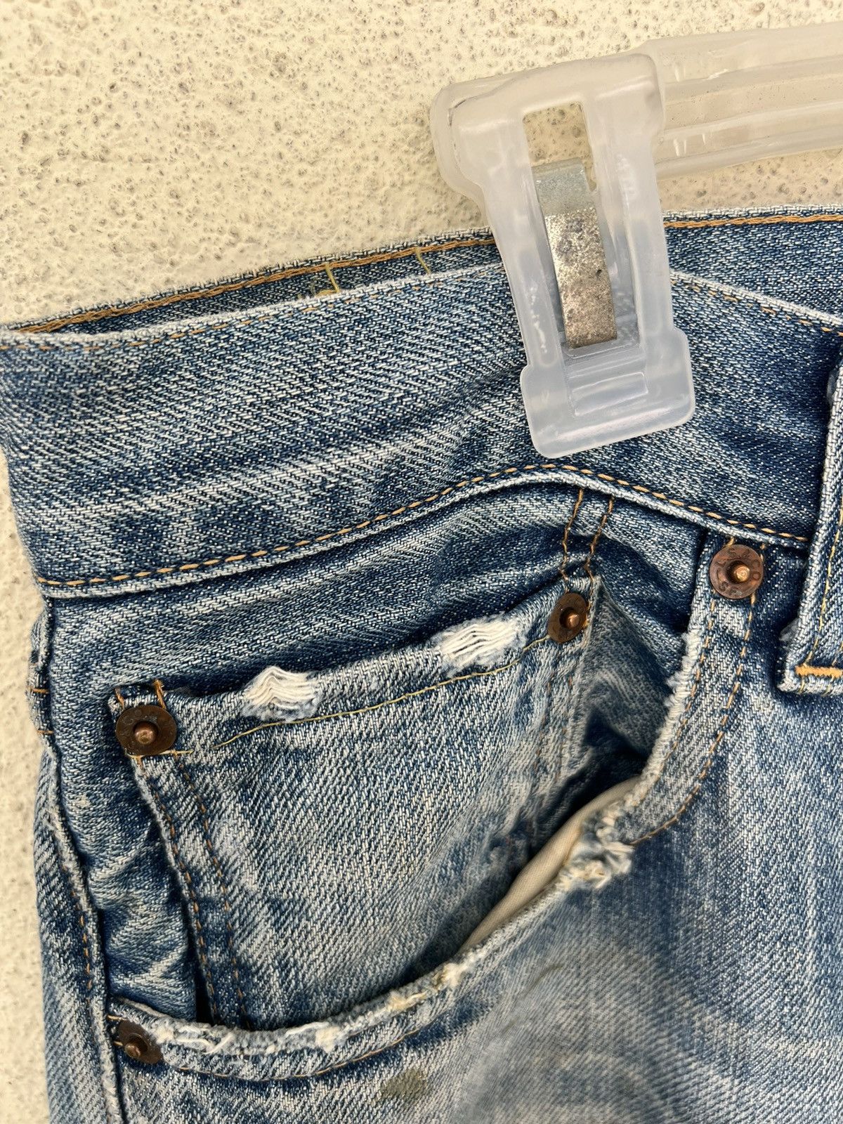 Levi's Vintage Clothing Dirty Mud 2005 LVC Levi’s 501 Big E Rip Denim Selvedge Jeans Size US 35 - 8 Thumbnail