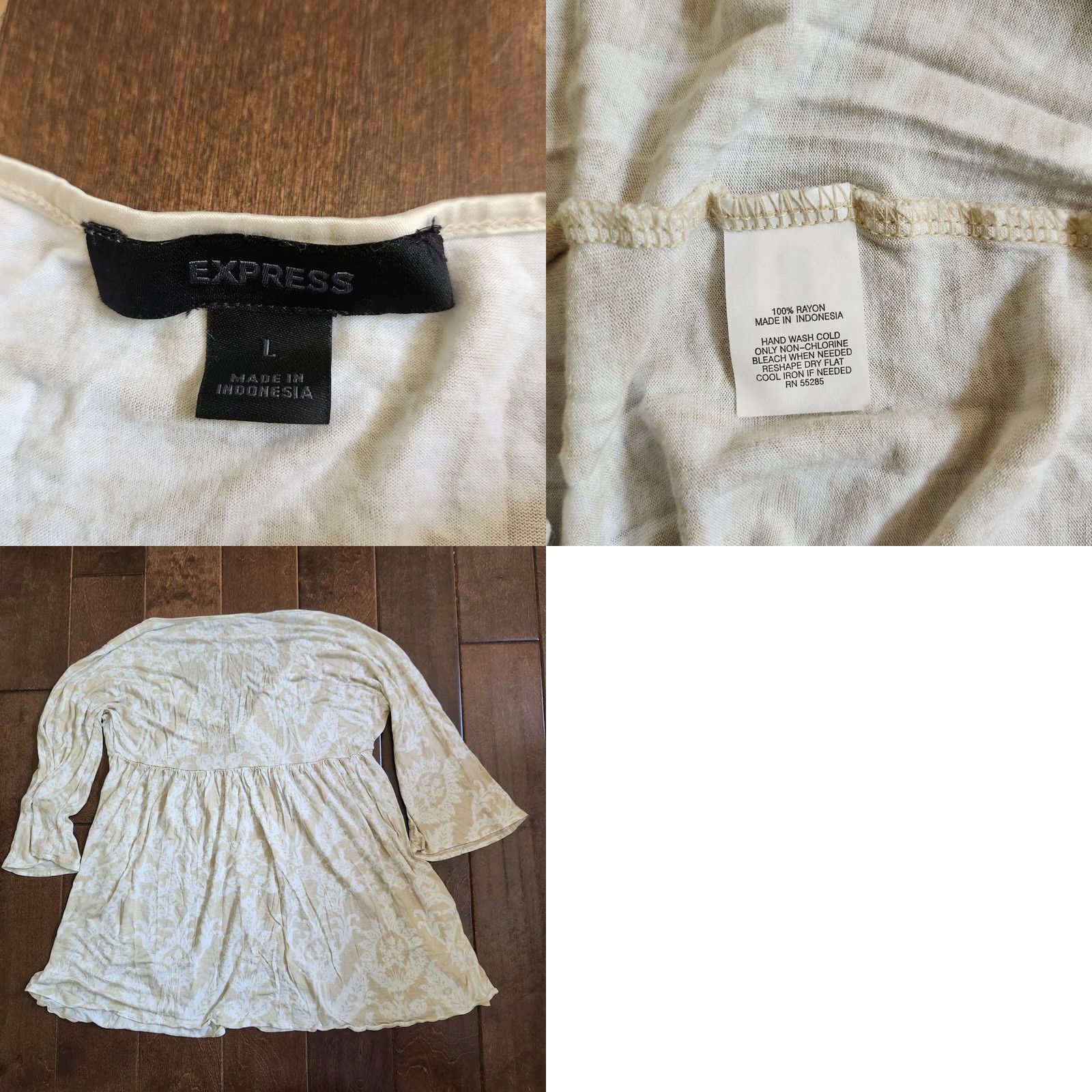Express Express Blouse Womens L Beige Women Floral Sleeve Size Size L / US 10 / IT 46 - 10 Thumbnail