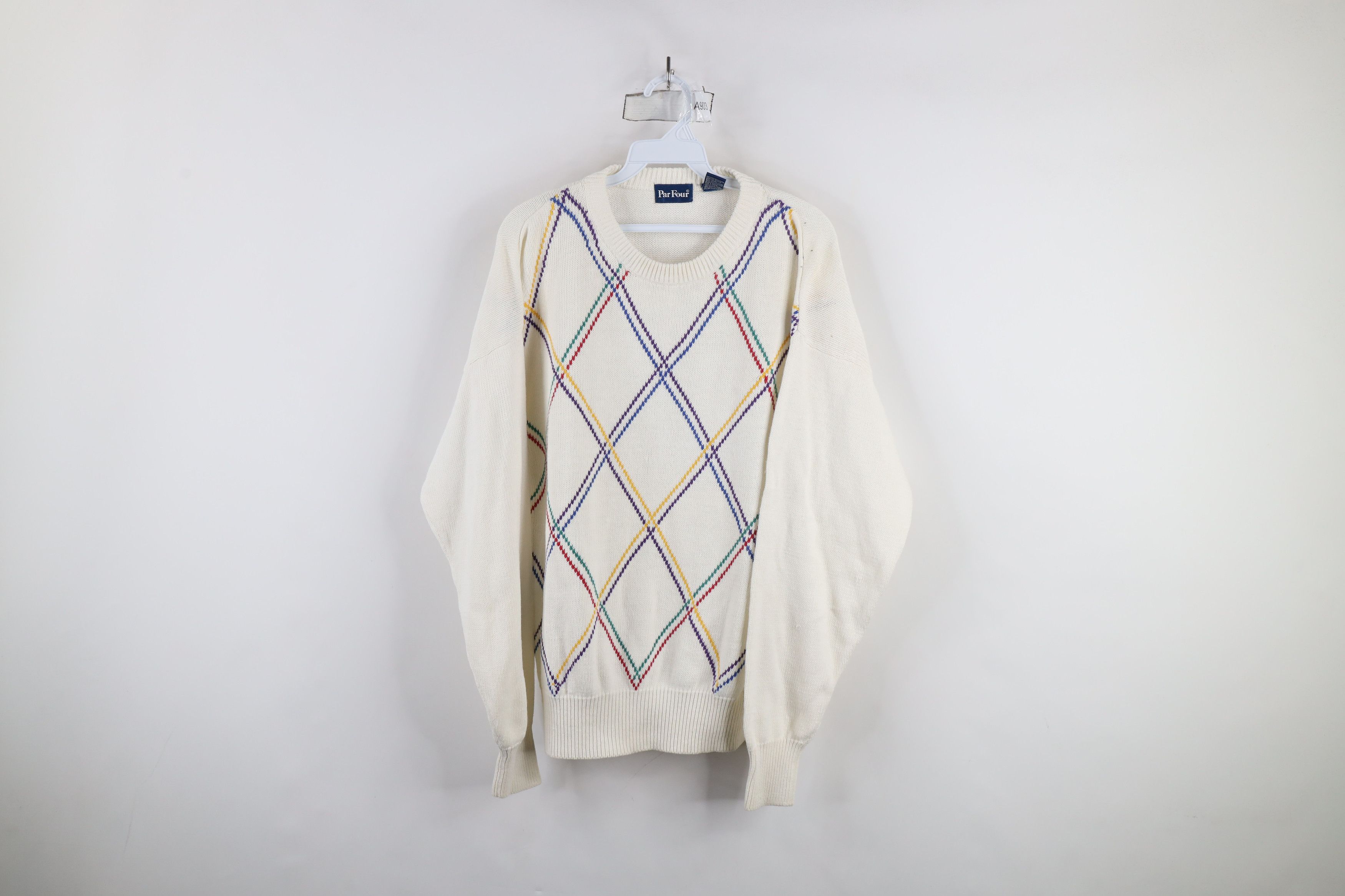 Vintage Vintage 90s Streetwear Rainbow Argyle Knit Crewneck Sweater Size US L / EU 52-54 / 3 - 1 Thumbnail
