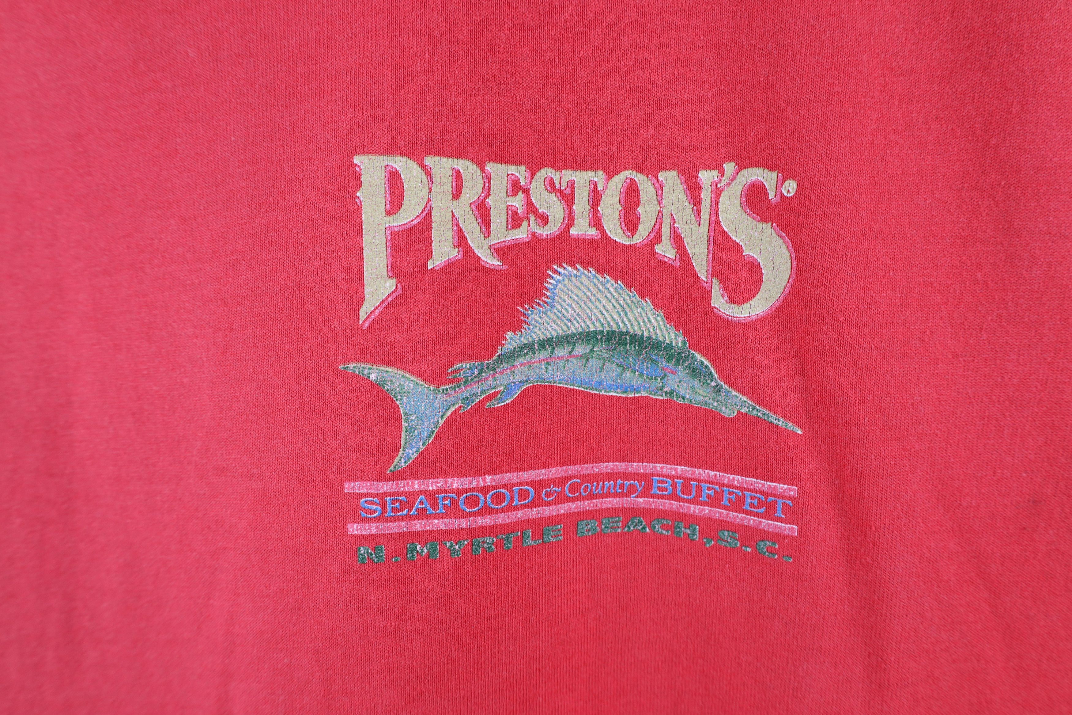 Vintage Vintage Streetwear Spell Out Prestons Seafood T-Shirt Red Size US L / EU 52-54 / 3 - 4 Thumbnail