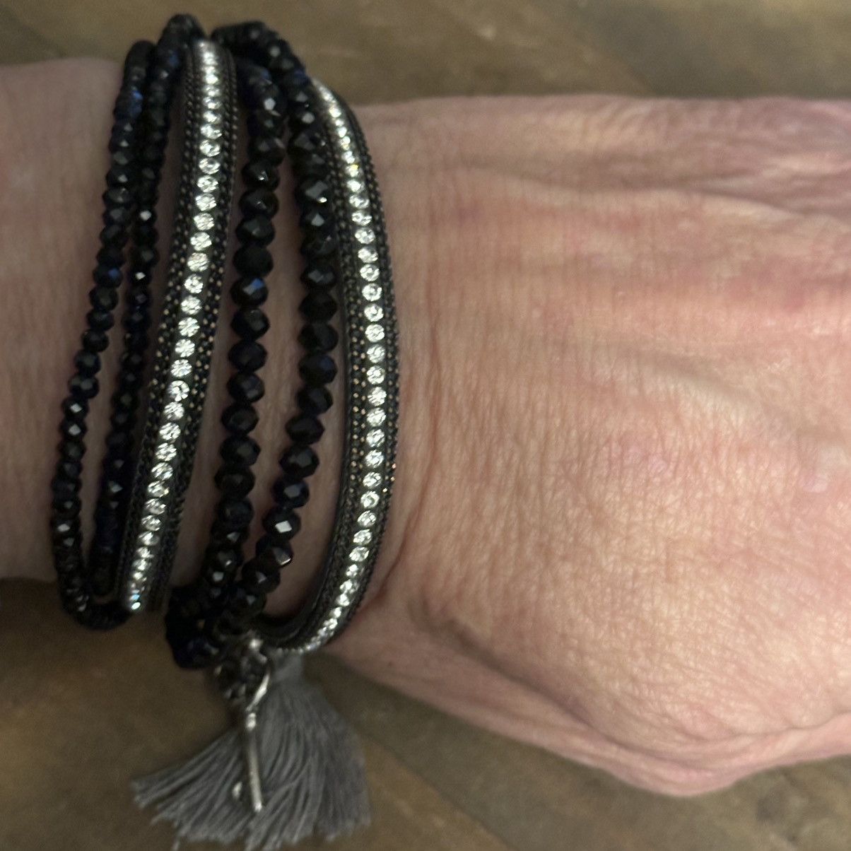Other Black rhinestone leather wrap bracelet with tassel Size ONE SIZE - 5 Thumbnail