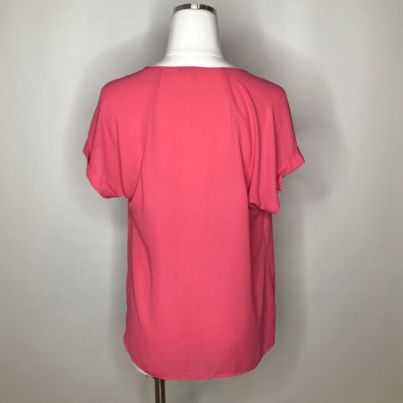 Vintage Pleione Blouse Pink Short Sleeve V Neck High Low Pullover Top L Womens Regular Ready to Ship Size L / US 10 / IT 46 - 3 Thumbnail