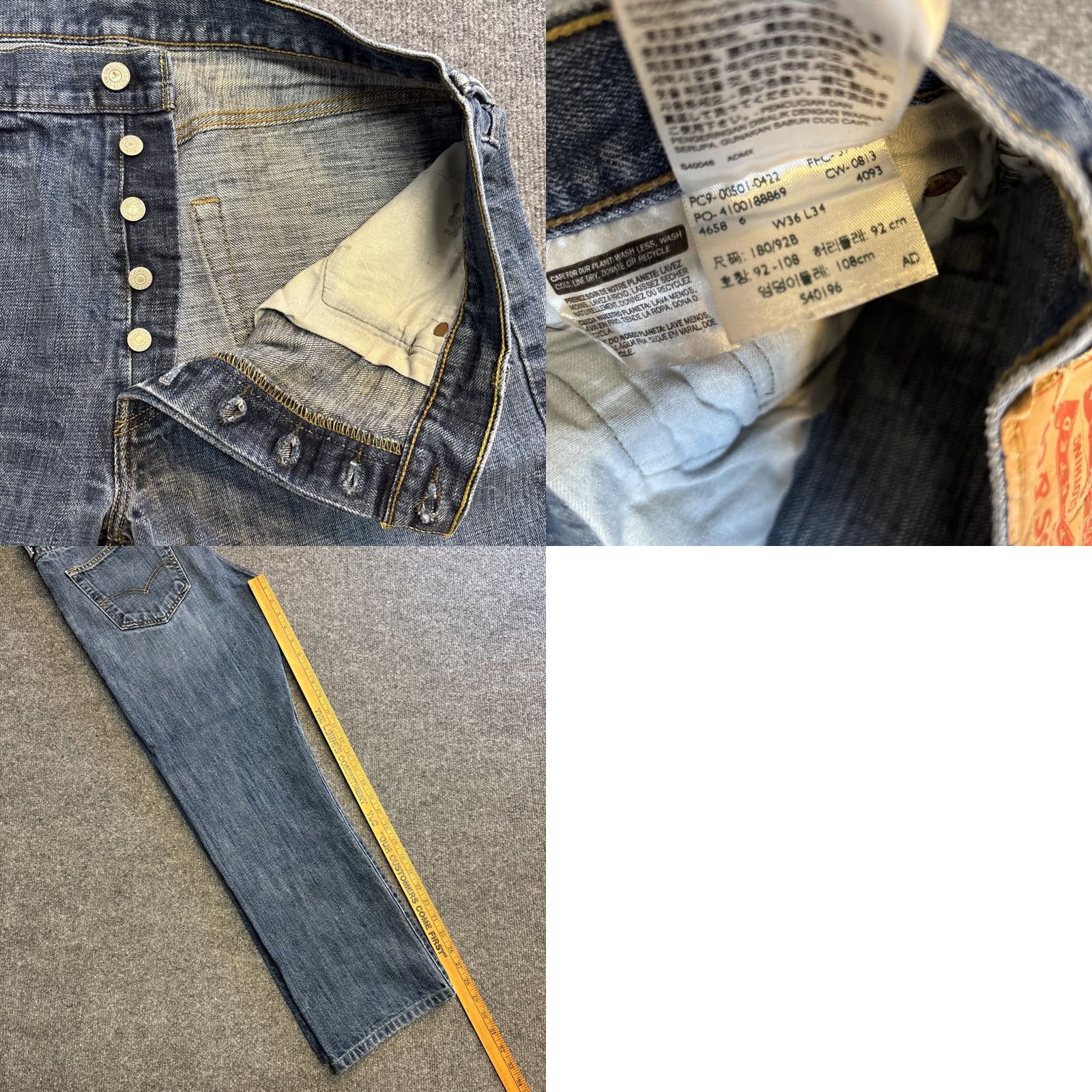Levi's Levi's 501 Straight Leg Denim Jeans Men's 36x34 Button Fly Levi Strauss Pants Jeans Regular Blue Cowboy USA Western 501 Series Mens Size US 36 / EU 52 - 8 Thumbnail