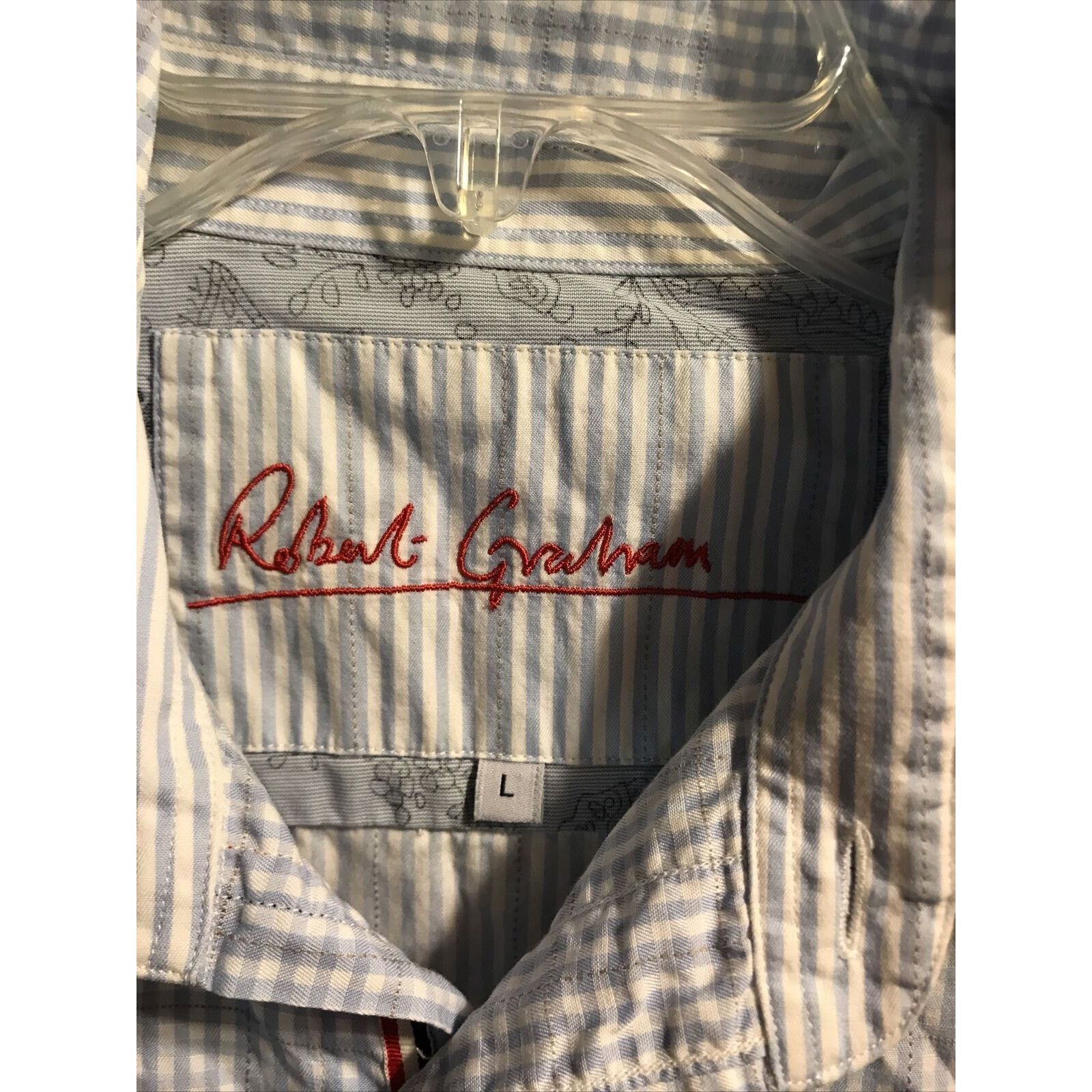 Robert Graham Robert Graham Men’s L Blue Check Striped Button Cotton Shirt Size US L / EU 52-54 / 3 - 2 Thumbnail