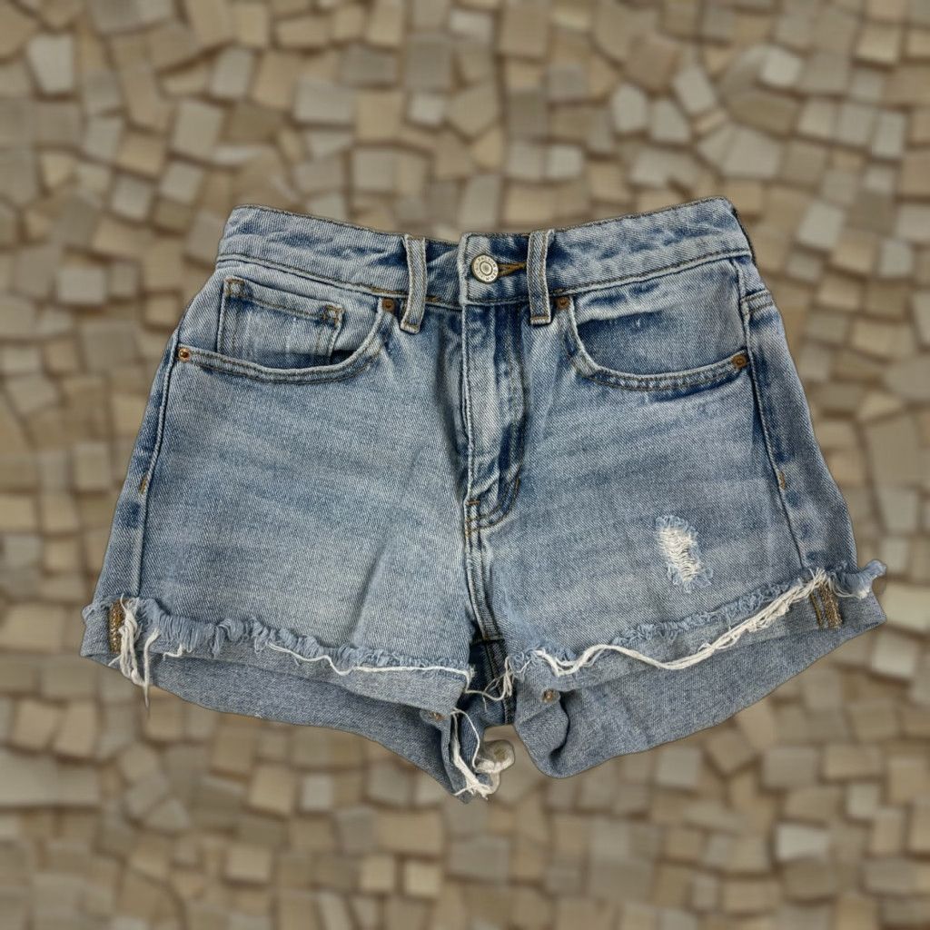 Pacsun PacSun Women's Jean Shorts Denim Mom Short Cut-Off Raw Hem Distressed Size 23 Gray Size 42" / US 20 - 1 Thumbnail