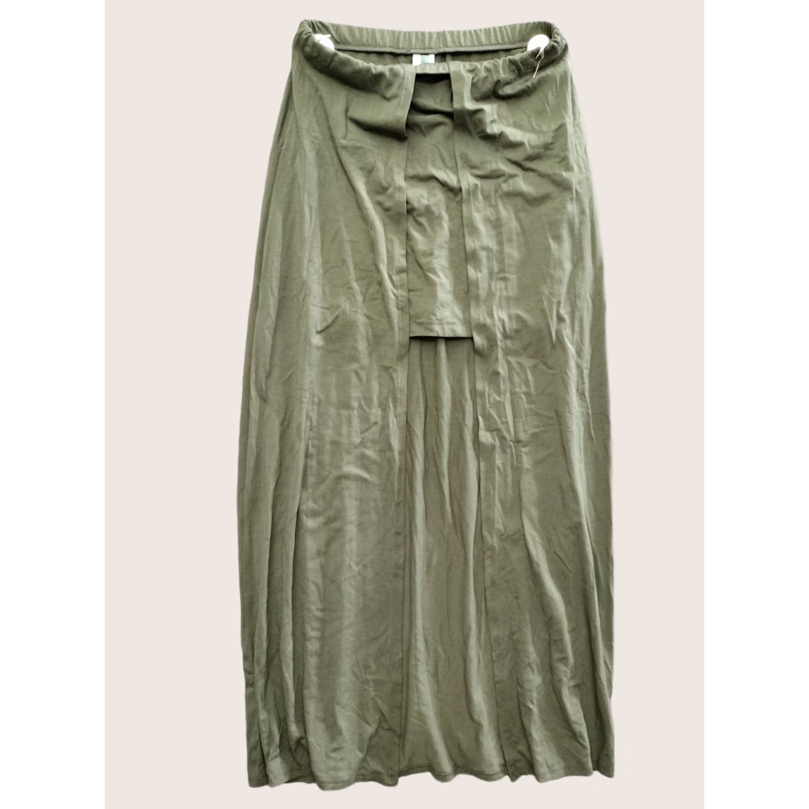 Vintage Women's Skort Shirt SKORT M Green Elastic Waist Tie Front Long Skirt Shorts Knit Rayon Spandex Casual Travel 90s Hippie Womens Size 32" / US 10 / IT 46 - 1 Thumbnail