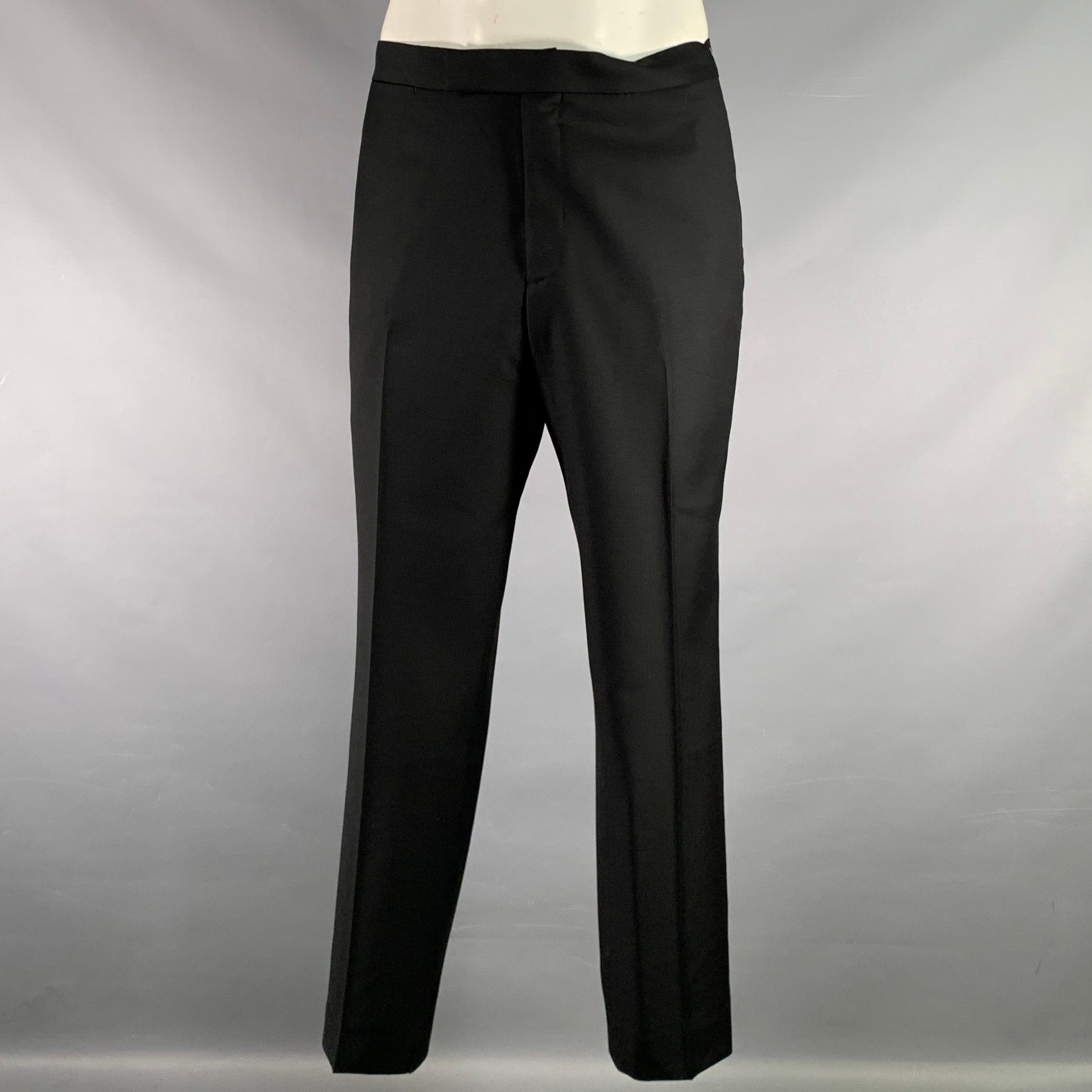 image of Suitsupply Black Solid Wool Tuxedo Dress Pants, Men's (Size 36)