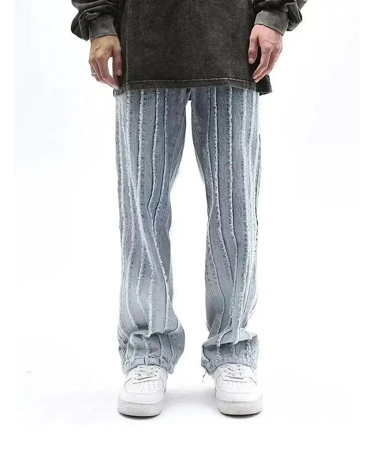 Japanese Brand Striped Baggy Flared Wide Leg Jeans y2k retro Size US 32 / EU 48 - 1 Thumbnail