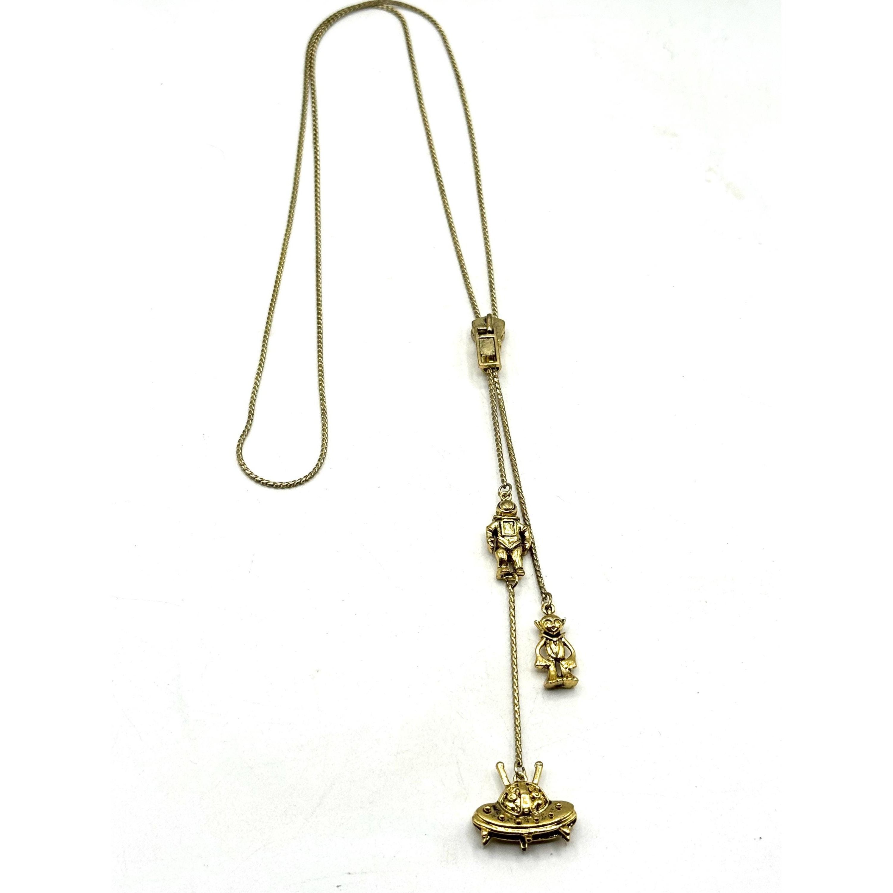 Other Vintage Gold Zipper Alien UFO Astronaut Tassel Charm Necklac Size ONE SIZE - 7 Thumbnail
