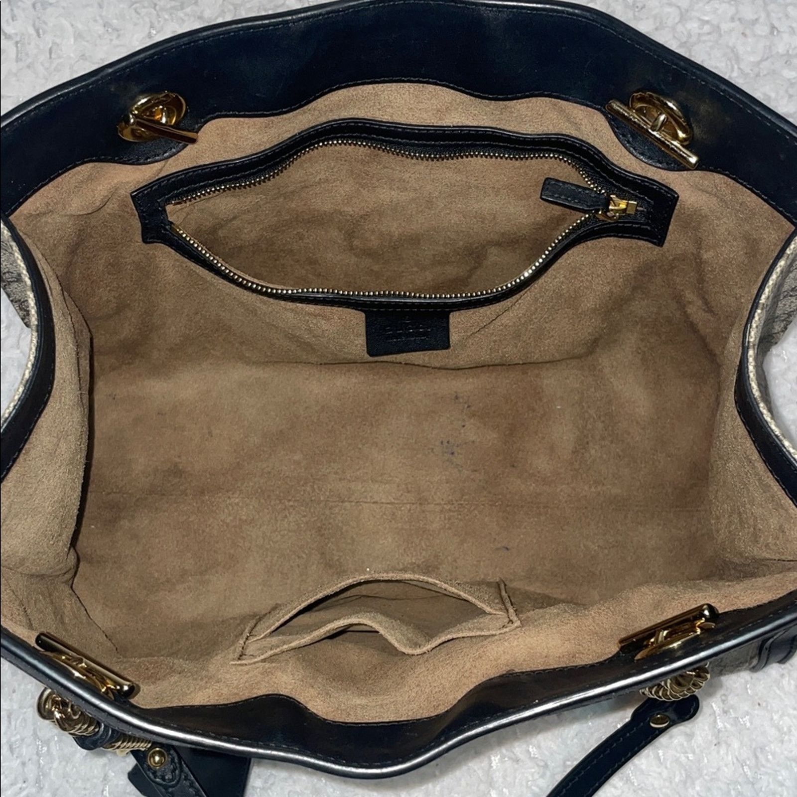 Gucci Gucci Padlock GG Supreme Medium Tote Beige Black Size ONE SIZE - 14 Thumbnail