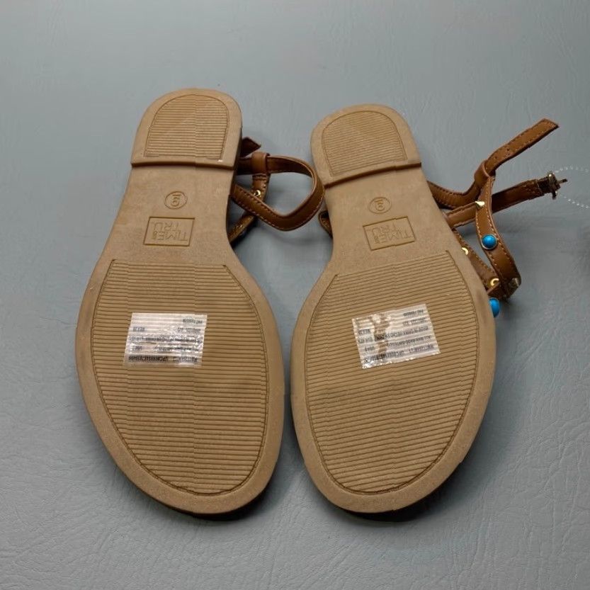 Vintage Time And Tru Sandals Sz 9 Jeweled T-Strap Faux Turquoise Stones Studs Brown Size US 9 / IT 39 - 4 Thumbnail