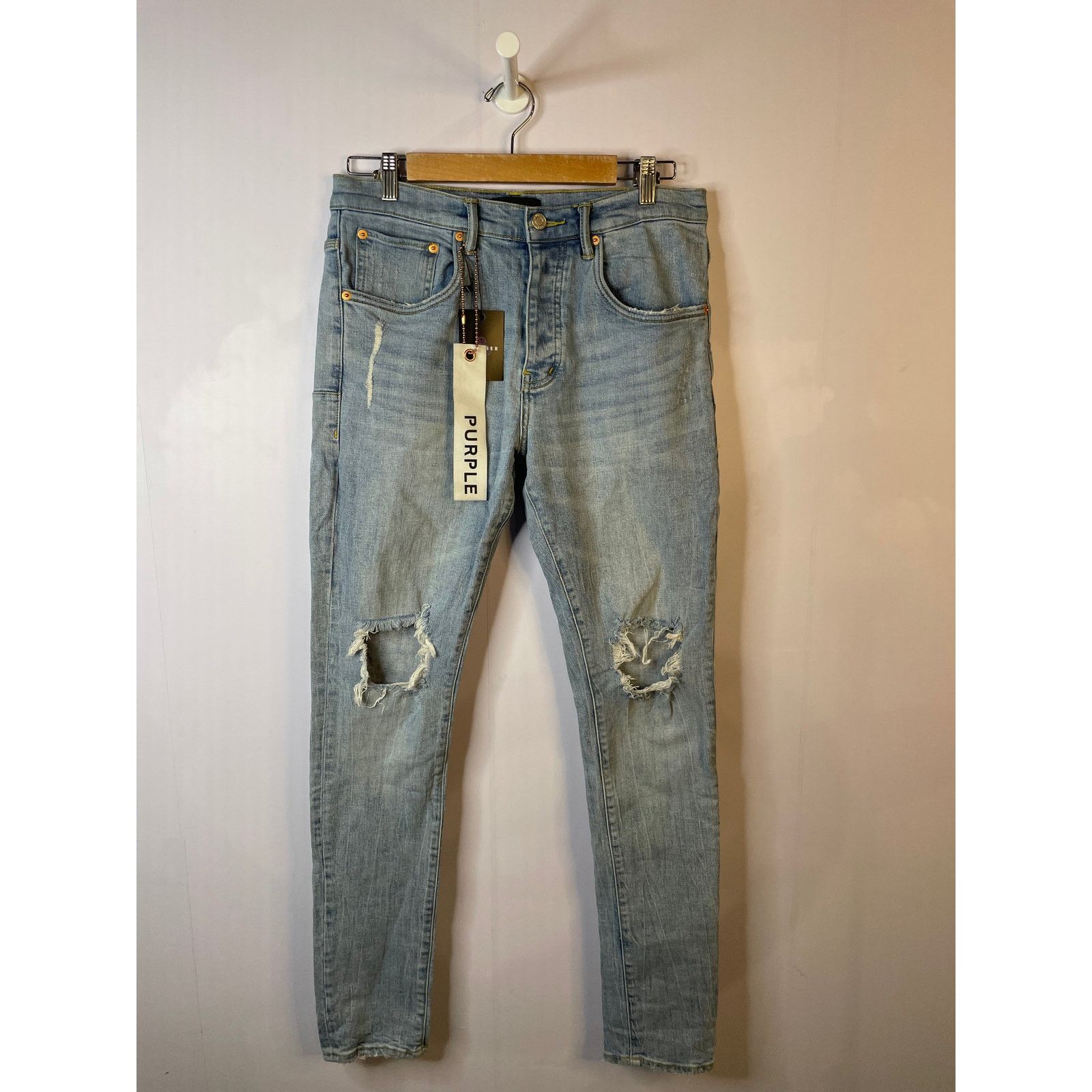 Purple Brand Purple Brand Blue Knee Ripped Jeans Size US 32 / EU 48 - 1 Thumbnail