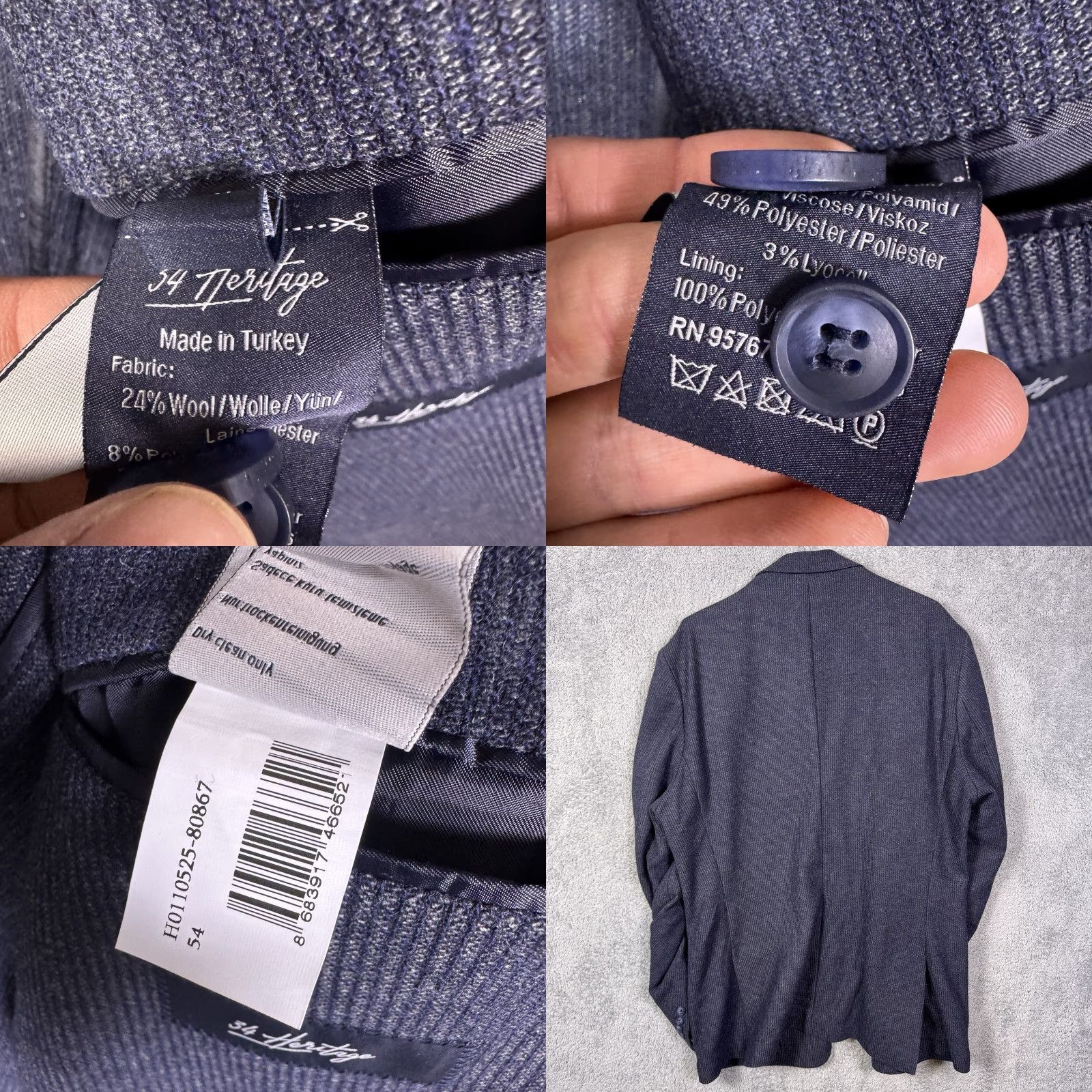 Vintage 34 Heritage Sport Coat Mens 44 Blazer Wool Knit Unstructured Single-Breasted Notch Blue Stem City Preppy Size 44R - 9 Thumbnail
