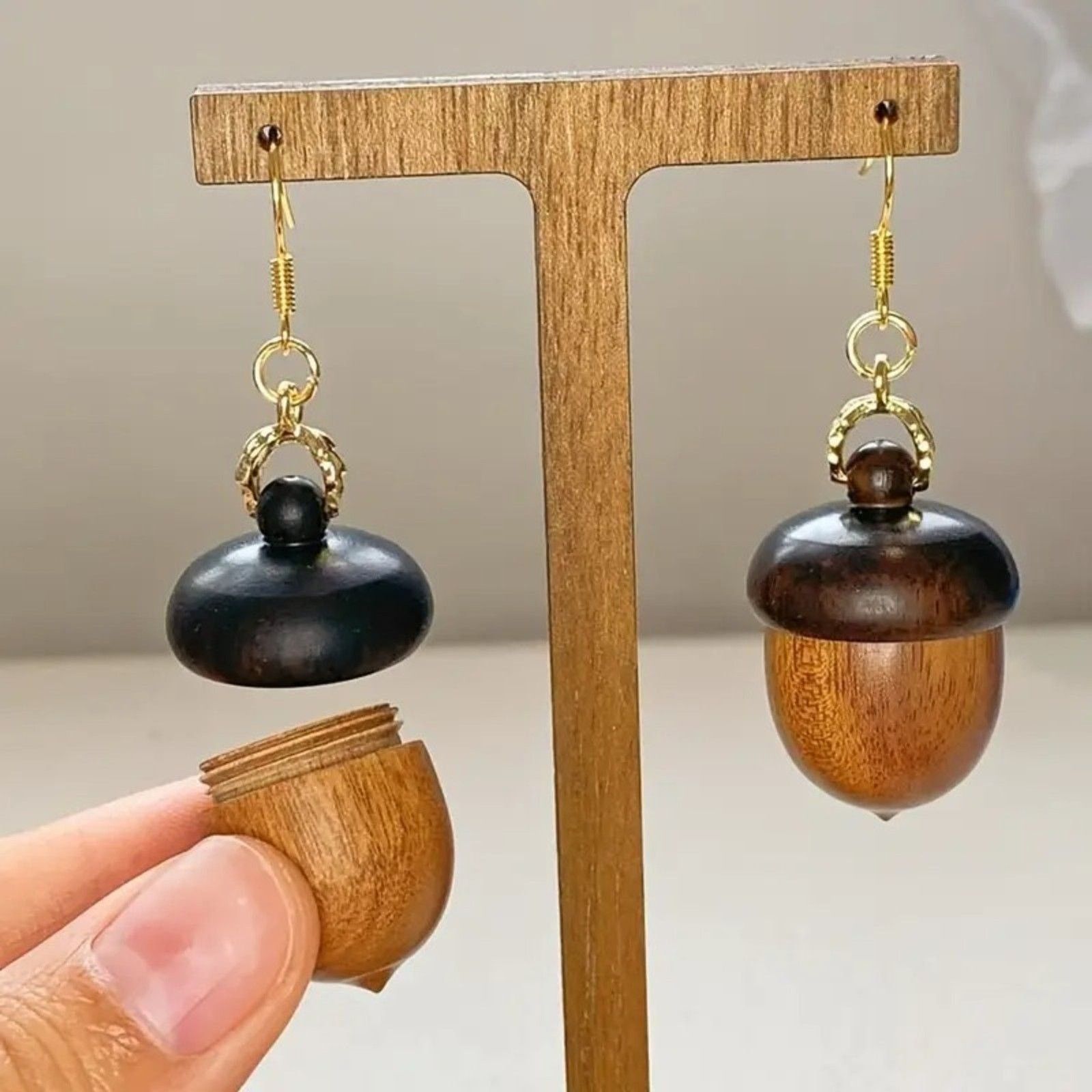 Other Acorn Wood Earrings w/ Secret Compartment, Nature Lovers Size ONE SIZE - 2 Thumbnail