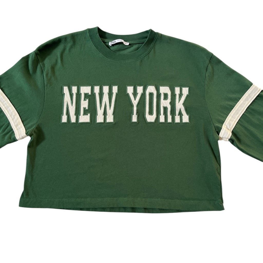 Zara ZARA New York Green Cropped Long Sleeve Top Size S / US 4 / IT 40 - 2 Thumbnail