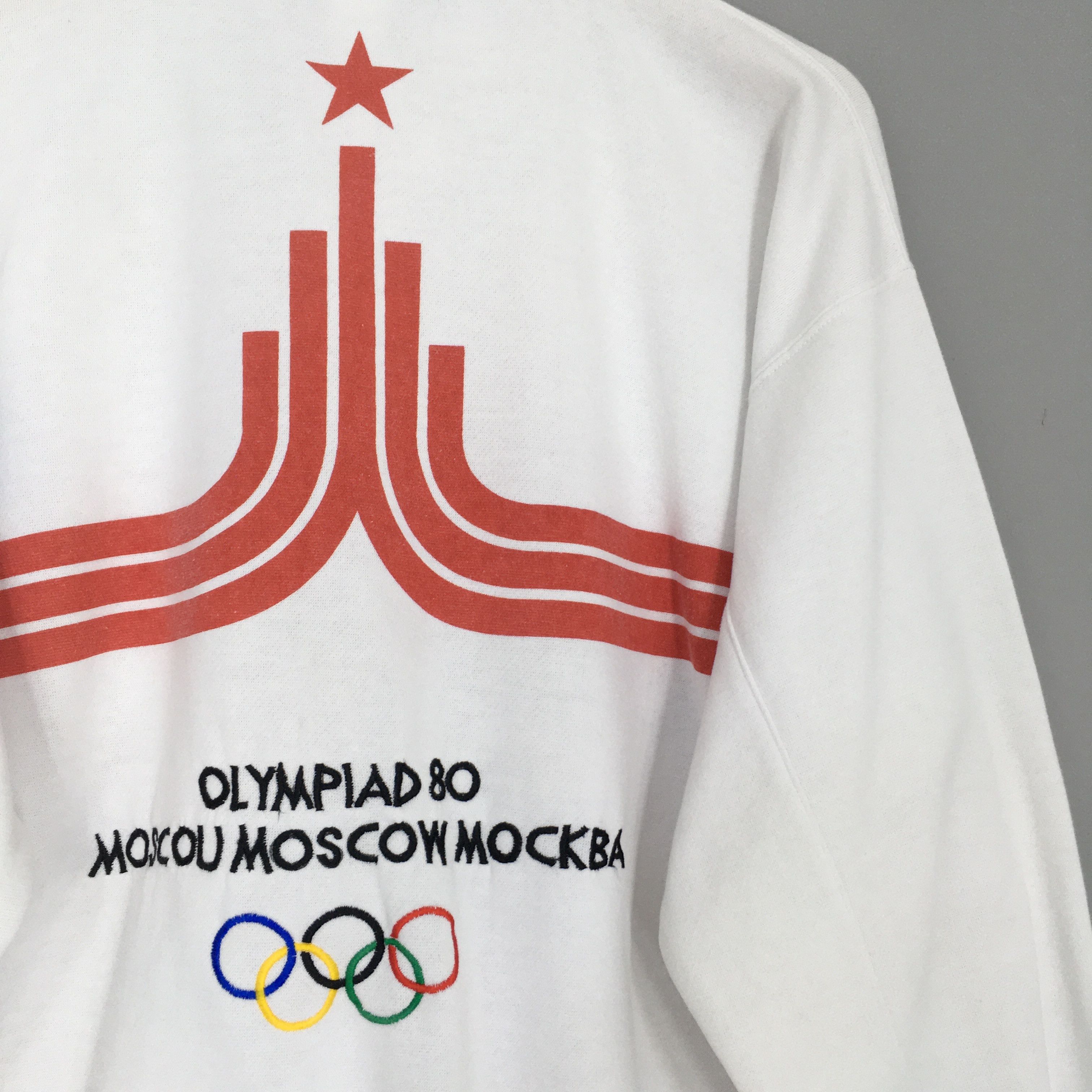 Adidas × USA Olympics × Vintage 1980 RARE Adidas Moscow Olympics Crewneck Sweatshirt White Size US L / EU 52-54 / 3 - 9 Thumbnail
