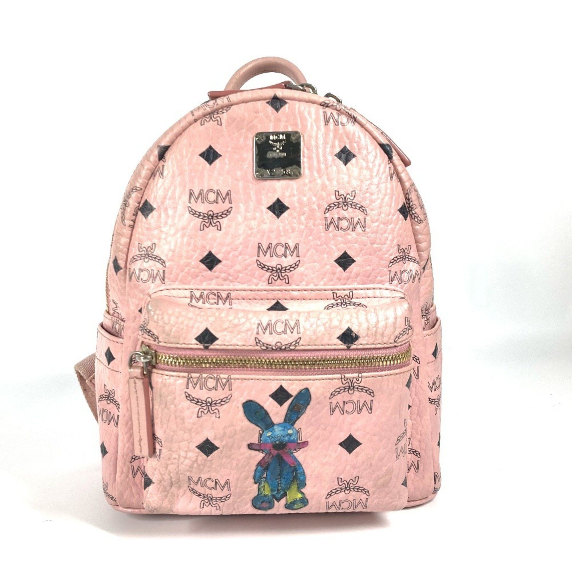 MCM Visetos Logo Backpack Leather Women's Pink