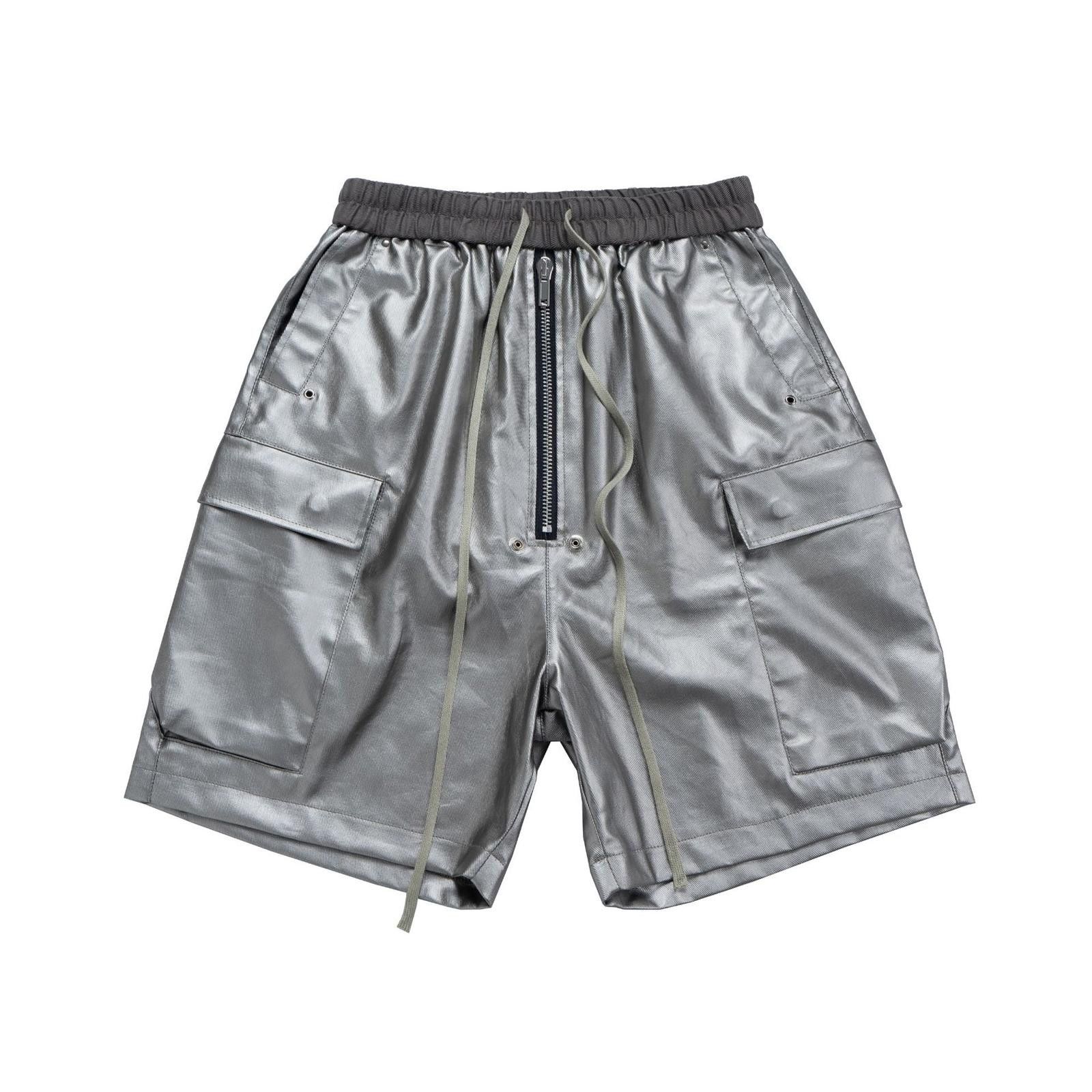 Japanese Brand Black Faux Leather Cargo Shorts with Zipper Detail Size US 32 / EU 48 - 4 Thumbnail